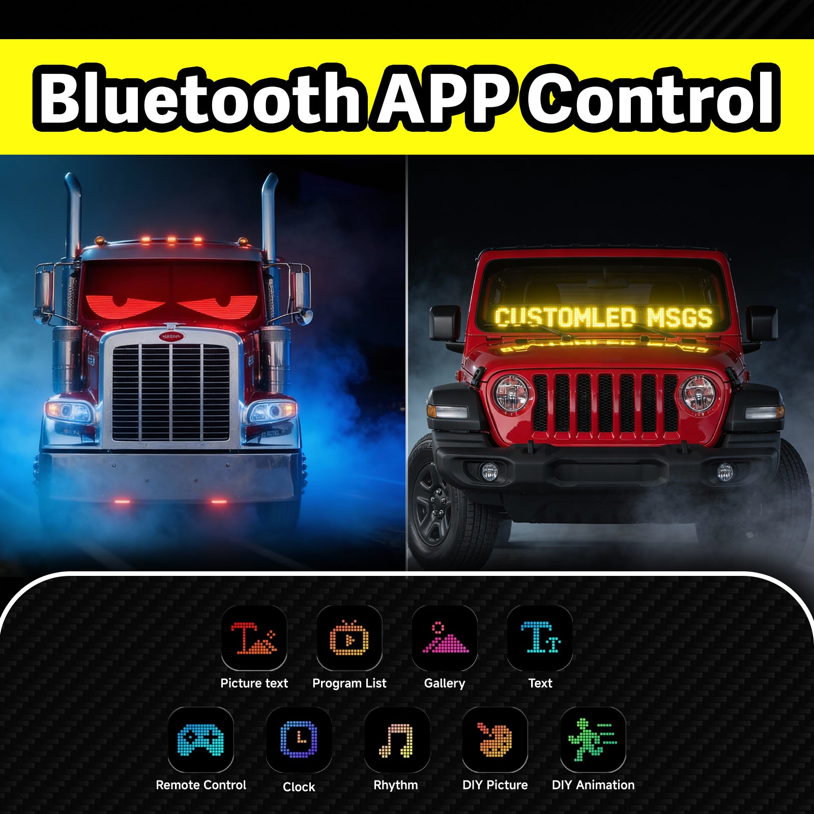 Programmable LED Sign Devil Eyes Display for Windshield with Customizable DIY Scrolling Text Patterns Animations