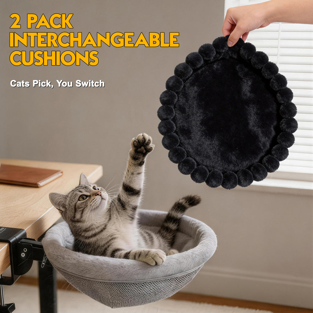 ButtonwoodNest Cozy Cat Desk Bed, Sunken Foldable Cat Hammock with 2 Cushions Dual-Sided Reversible
