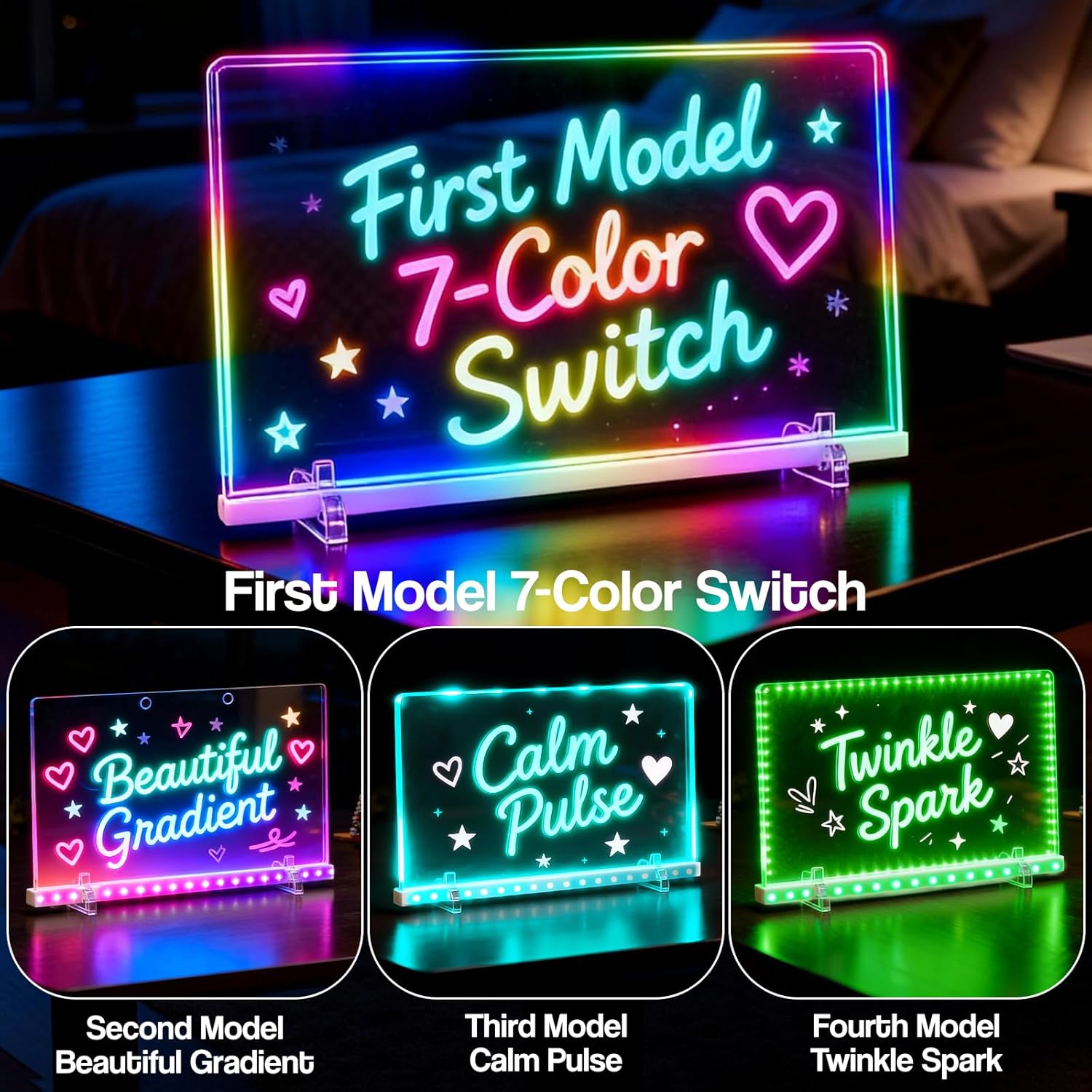 MasterAkoh Rechargeable LED Note Board with 7 Colors & 4 Modes, 13.8"x10" Light Up Acrylic Message Board