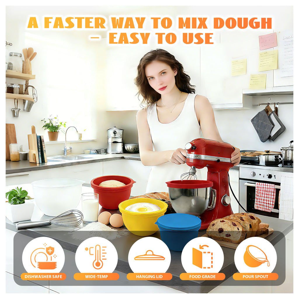 BPA-Free Food Grade Silicone Bowl Liner with Lid for Kitchenaid Stand Mixer Tilt-Head 4.5-5 Qt Salad Mixing Bowl, Thick Non-Stick Odor-Free, Ideal for Ice Cream Maker Baking Meal Prep
