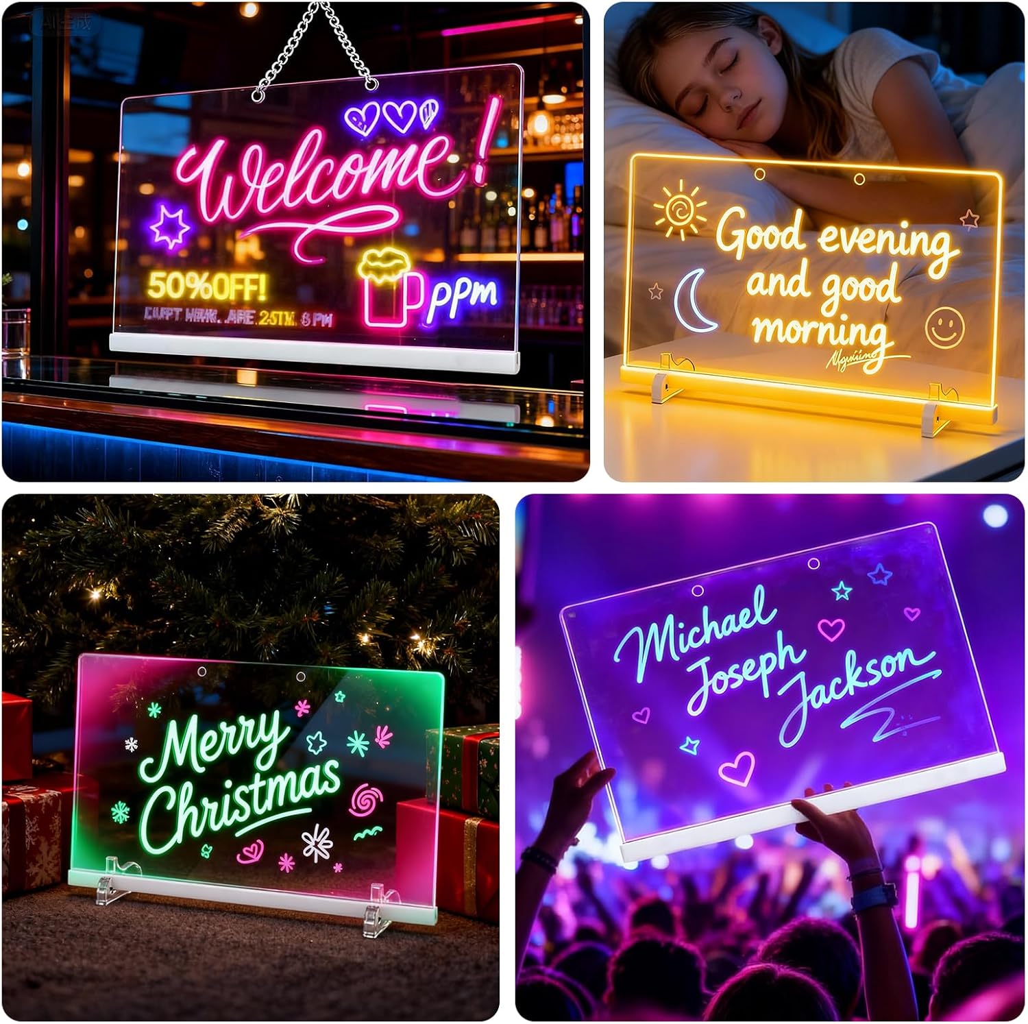 MasterAkoh Rechargeable LED Note Board with 7 Colors & 4 Modes, 13.8"x10" Light Up Acrylic Message Board