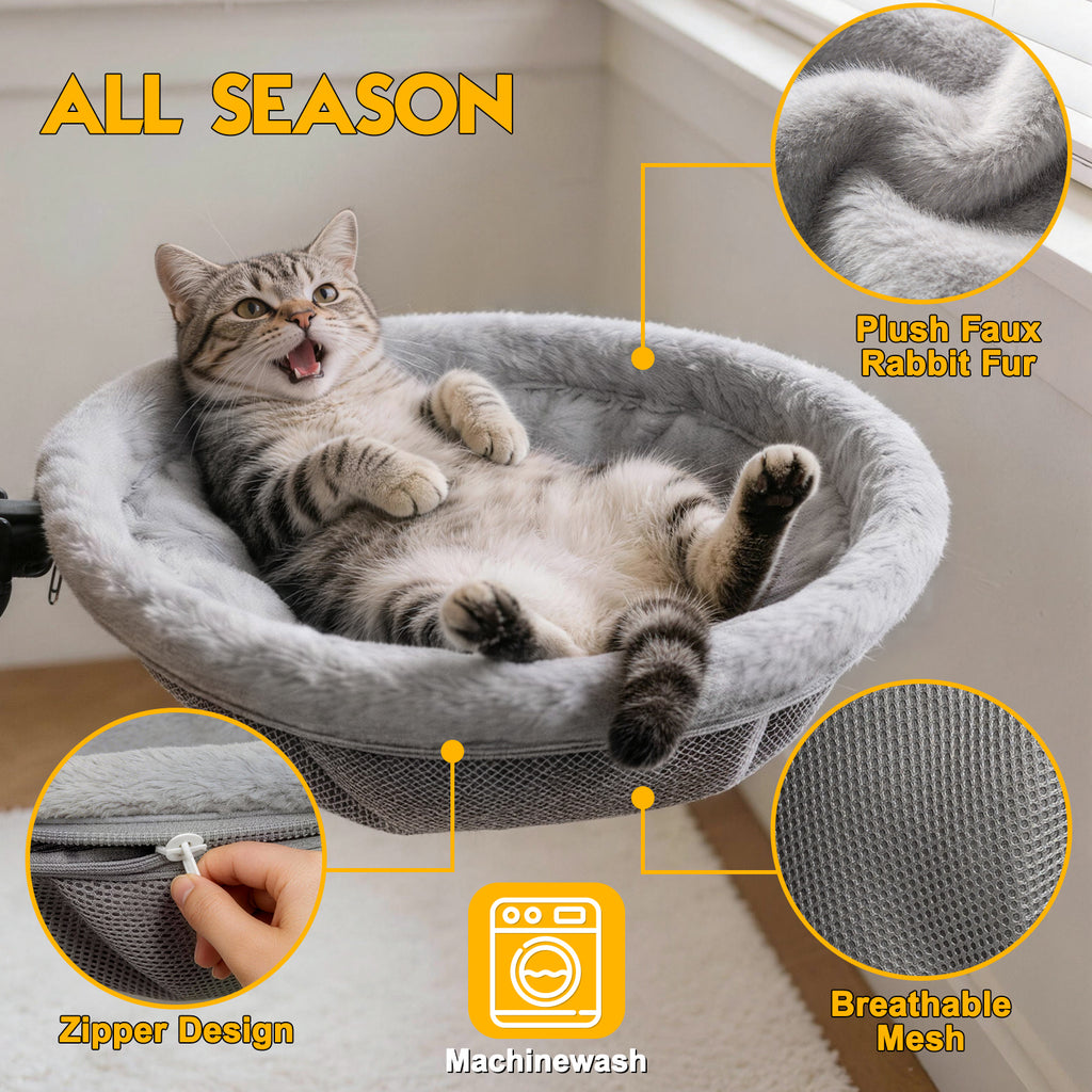 ButtonwoodNest Cozy Cat Desk Bed, Sunken Foldable Cat Hammock with 2 Cushions Dual-Sided Reversible