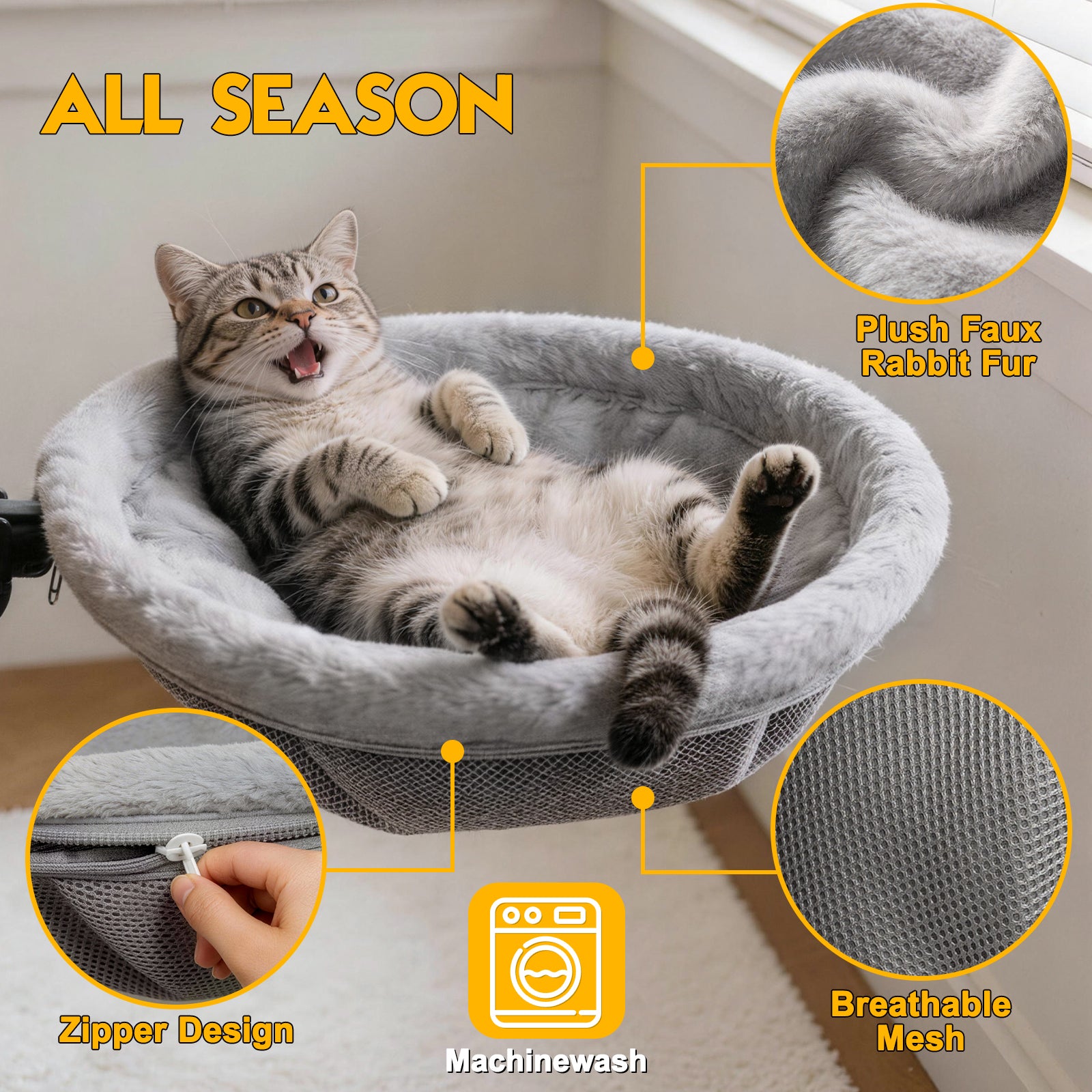 ButtonwoodNest Cozy Cat Desk Bed, Sunken Foldable Cat Hammock with 2 Cushions Dual-Sided Reversible