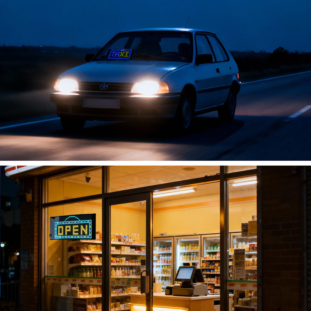 Programmable LED Sign Devil Eyes Display for Windshield with Customizable DIY Scrolling Text Patterns Animations