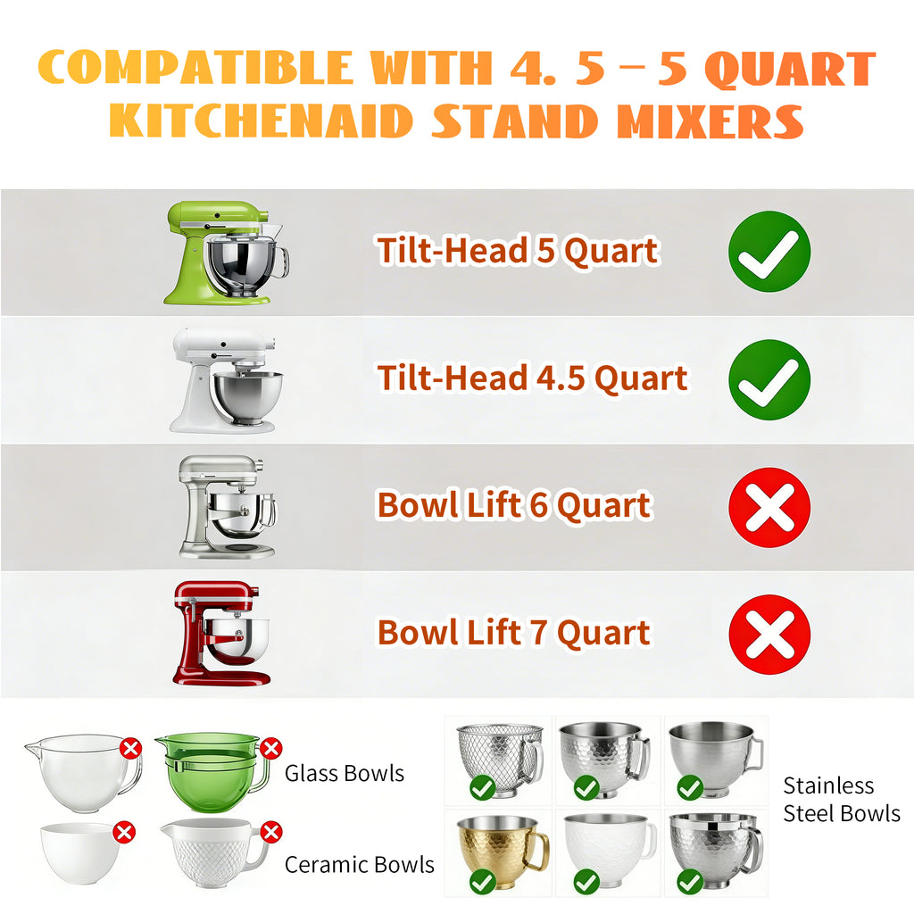 BPA-Free Food Grade Silicone Bowl Liner with Lid for Kitchenaid Stand Mixer Tilt-Head 4.5-5 Qt Salad Mixing Bowl, Thick Non-Stick Odor-Free, Ideal for Ice Cream Maker Baking Meal Prep