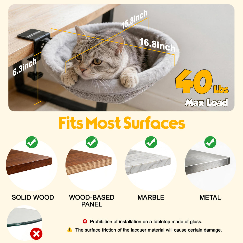 ButtonwoodNest Cozy Cat Desk Bed, Sunken Foldable Cat Hammock with 2 Cushions Dual-Sided Reversible