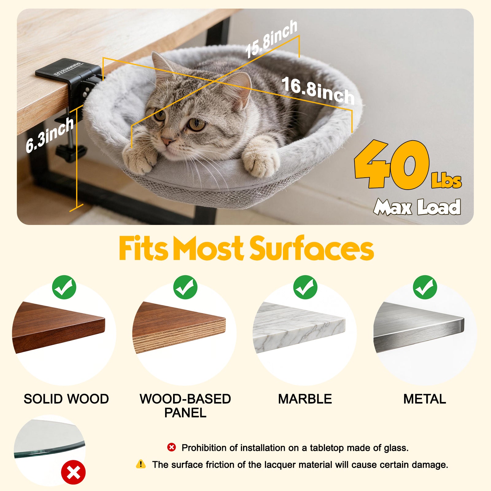 ButtonwoodNest Cozy Cat Desk Bed, Sunken Foldable Cat Hammock with 2 Cushions Dual-Sided Reversible