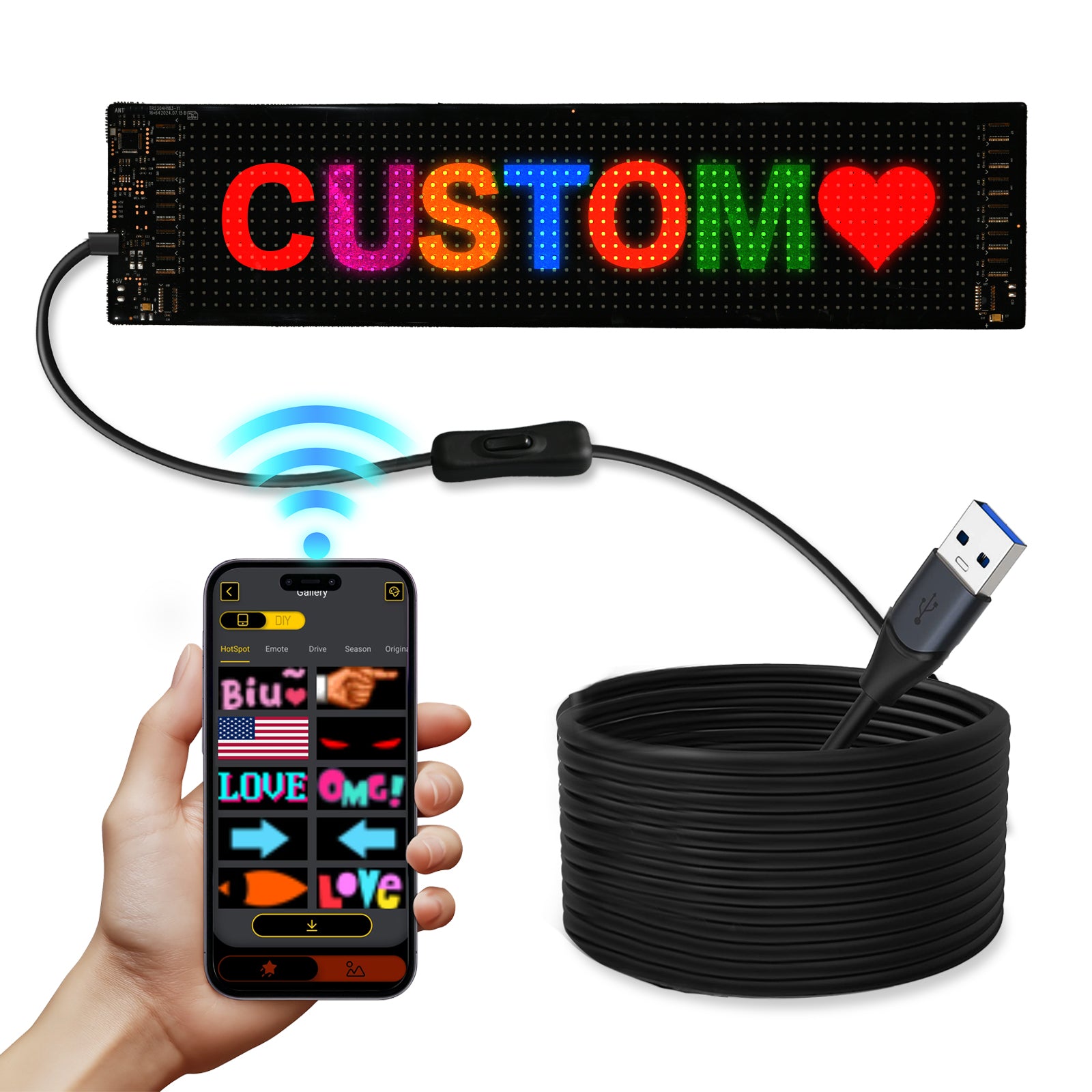 Programmable LED Sign Devil Eyes Display for Windshield with Customizable DIY Scrolling Text Patterns Animations