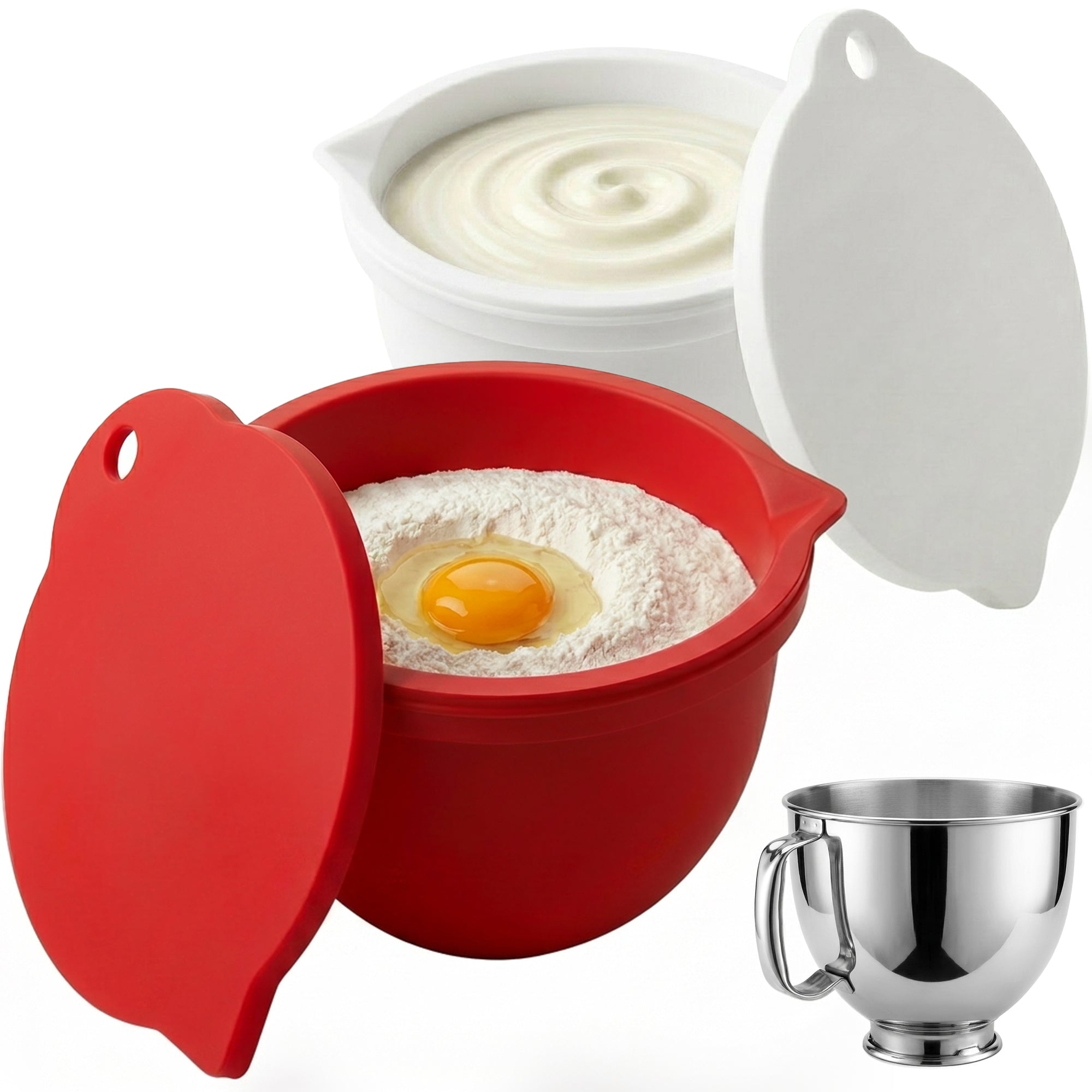 BPA-Free Food Grade Silicone Bowl Liner with Lid for Kitchenaid Stand Mixer Tilt-Head 4.5-5 Qt Salad Mixing Bowl, Thick Non-Stick Odor-Free, Ideal for Ice Cream Maker Baking Meal Prep