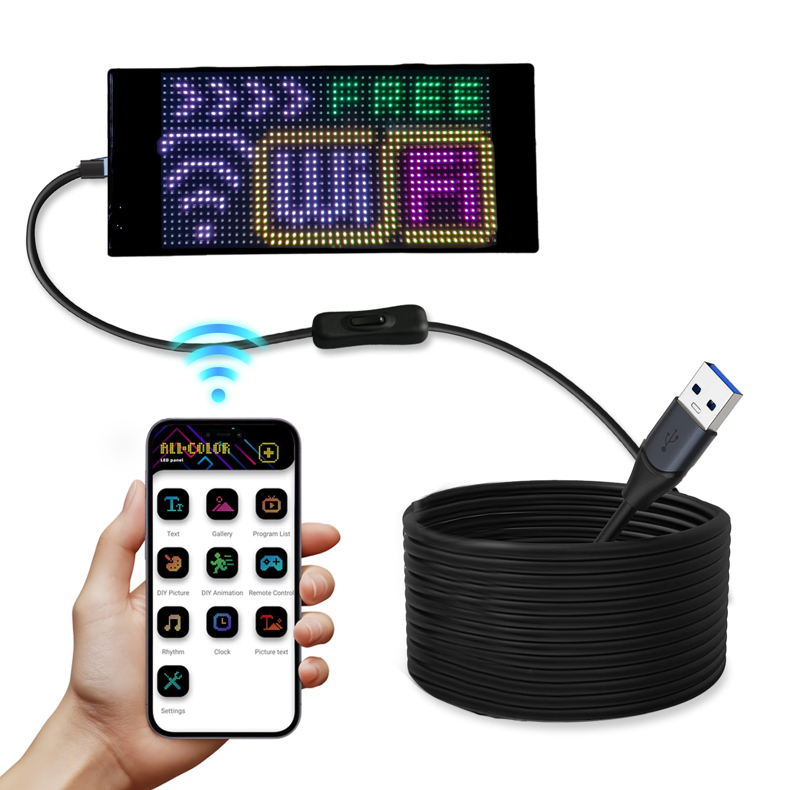 Programmable LED Sign Devil Eyes Display for Windshield with Customizable DIY Scrolling Text Patterns Animations