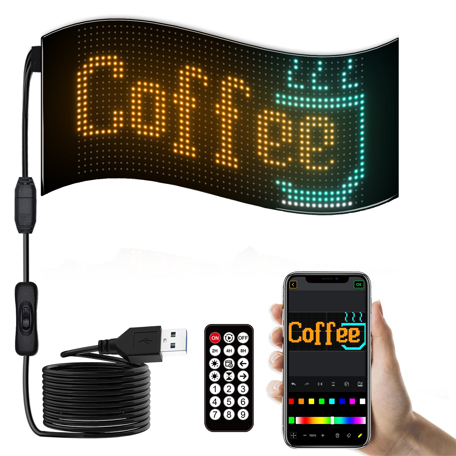 Programmable LED Sign Devil Eyes Display for Windshield with Customizable DIY Scrolling Text Patterns Animations