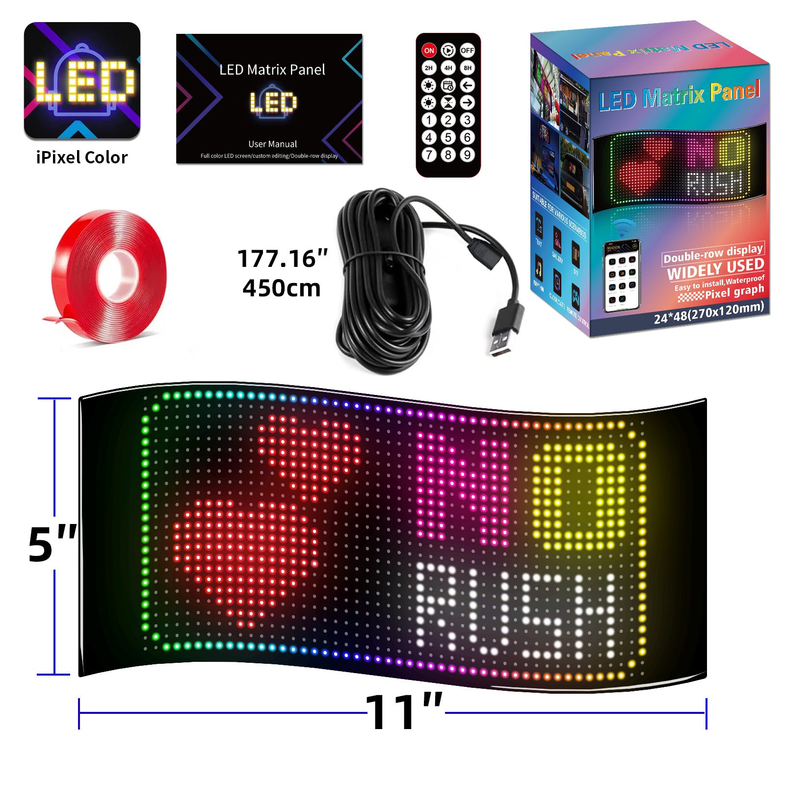 Programmable LED Sign Devil Eyes Display for Windshield with Customizable DIY Scrolling Text Patterns Animations