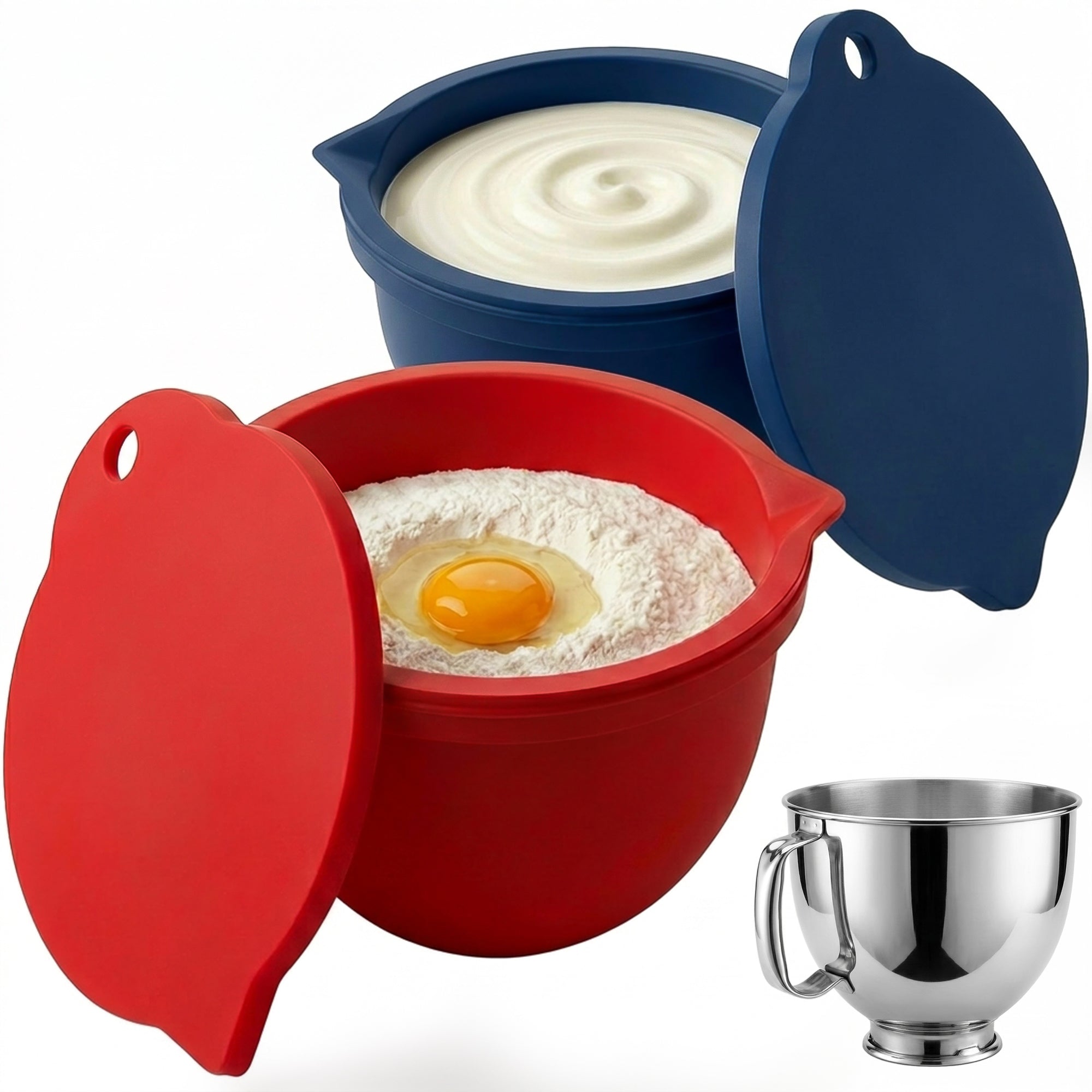 BPA-Free Food Grade Silicone Bowl Liner with Lid for Kitchenaid Stand Mixer Tilt-Head 4.5-5 Qt Salad Mixing Bowl, Thick Non-Stick Odor-Free, Ideal for Ice Cream Maker Baking Meal Prep