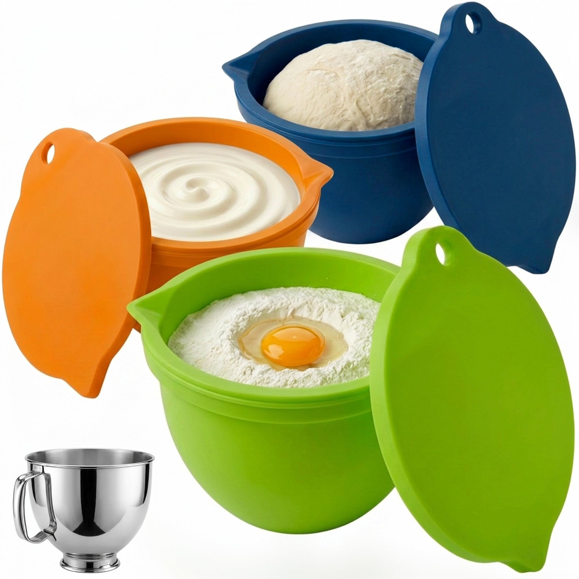BPA-Free Food Grade Silicone Bowl Liner with Lid for Kitchenaid Stand Mixer Tilt-Head 4.5-5 Qt Salad Mixing Bowl, Thick Non-Stick Odor-Free, Ideal for Ice Cream Maker Baking Meal Prep