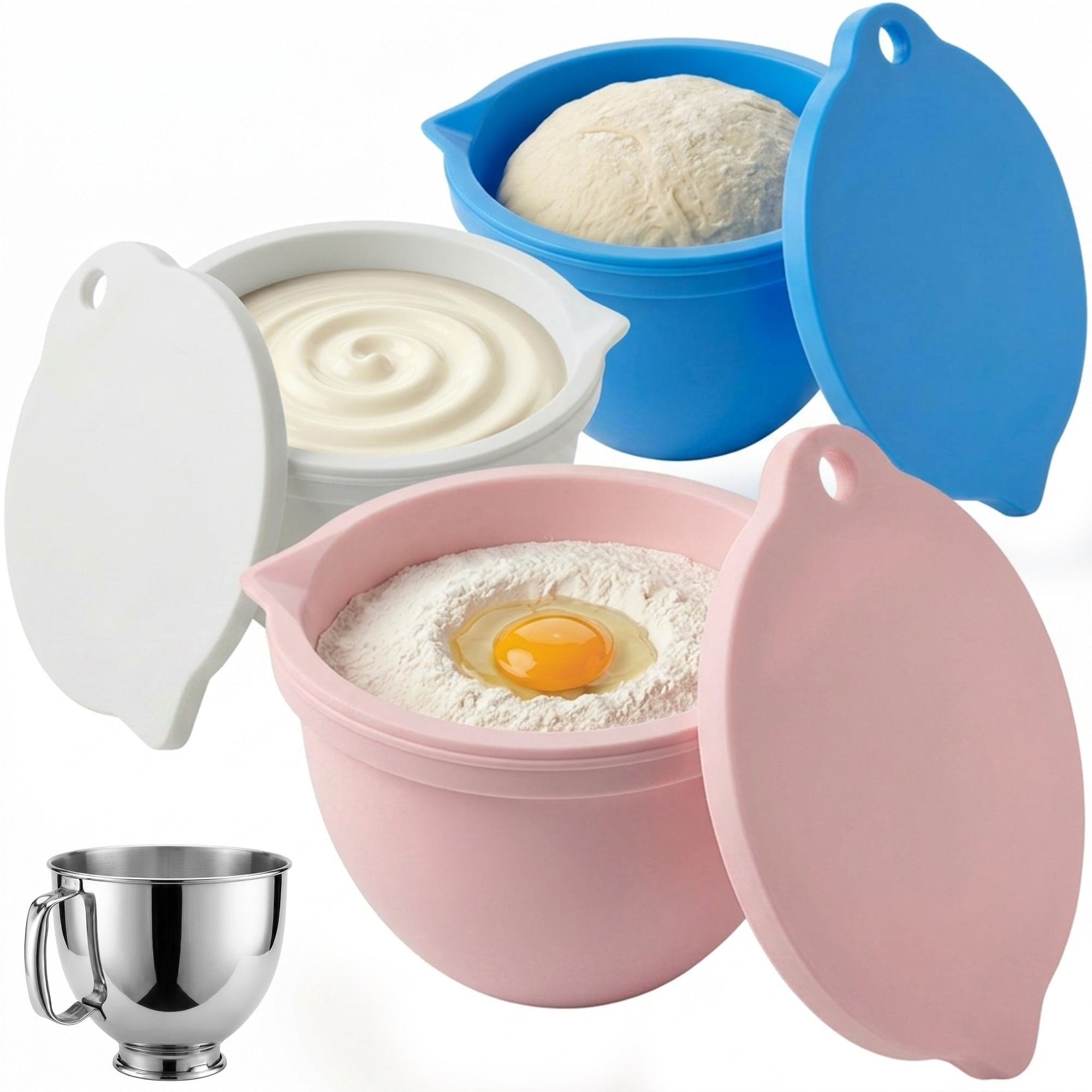 BPA-Free Food Grade Silicone Bowl Liner with Lid for Kitchenaid Stand Mixer Tilt-Head 4.5-5 Qt Salad Mixing Bowl, Thick Non-Stick Odor-Free, Ideal for Ice Cream Maker Baking Meal Prep
