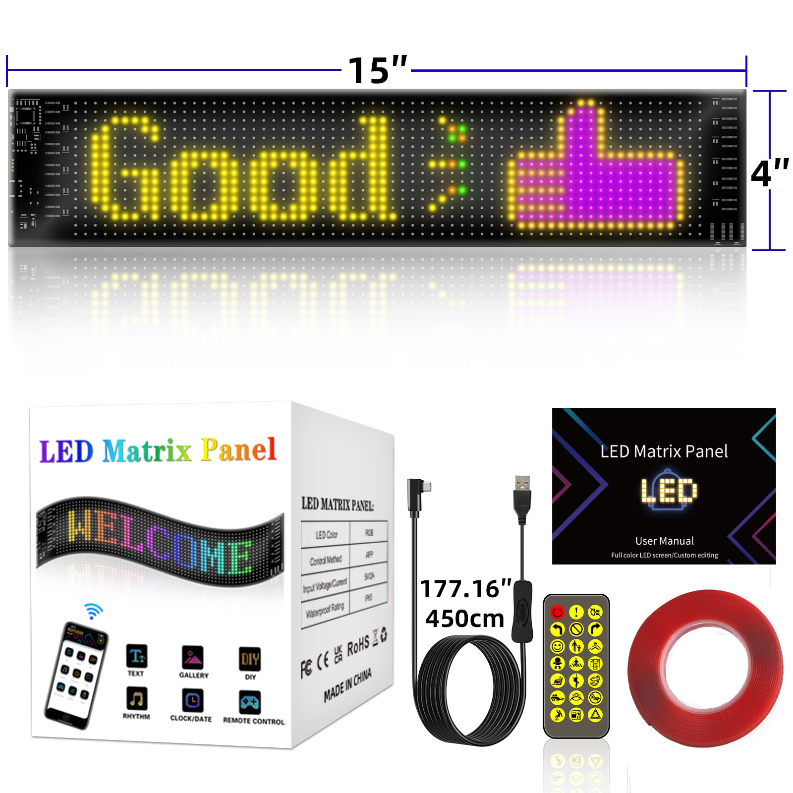 Programmable LED Sign Devil Eyes Display for Windshield with Customizable DIY Scrolling Text Patterns Animations