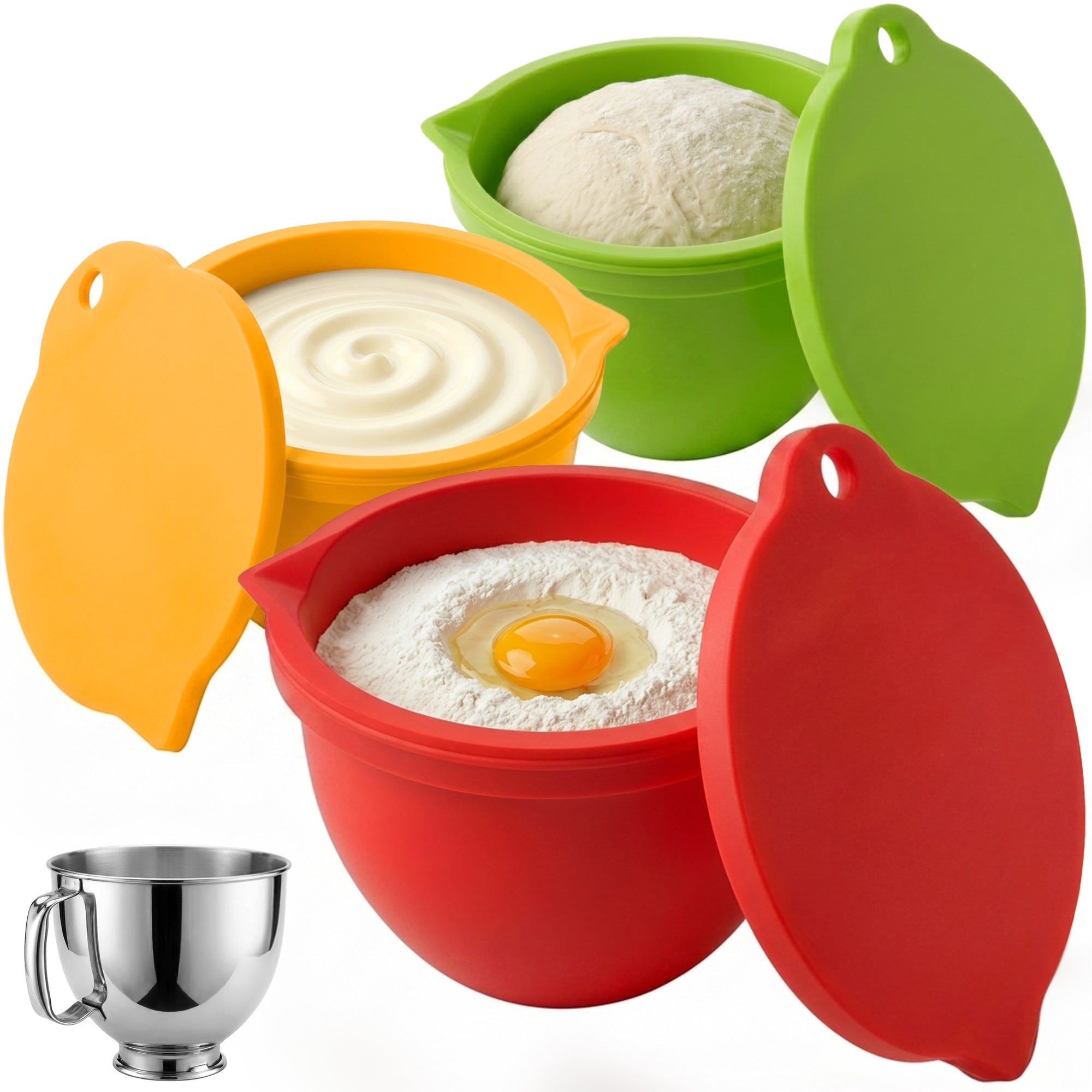 BPA-Free Food Grade Silicone Bowl Liner with Lid for Kitchenaid Stand Mixer Tilt-Head 4.5-5 Qt Salad Mixing Bowl, Thick Non-Stick Odor-Free, Ideal for Ice Cream Maker Baking Meal Prep