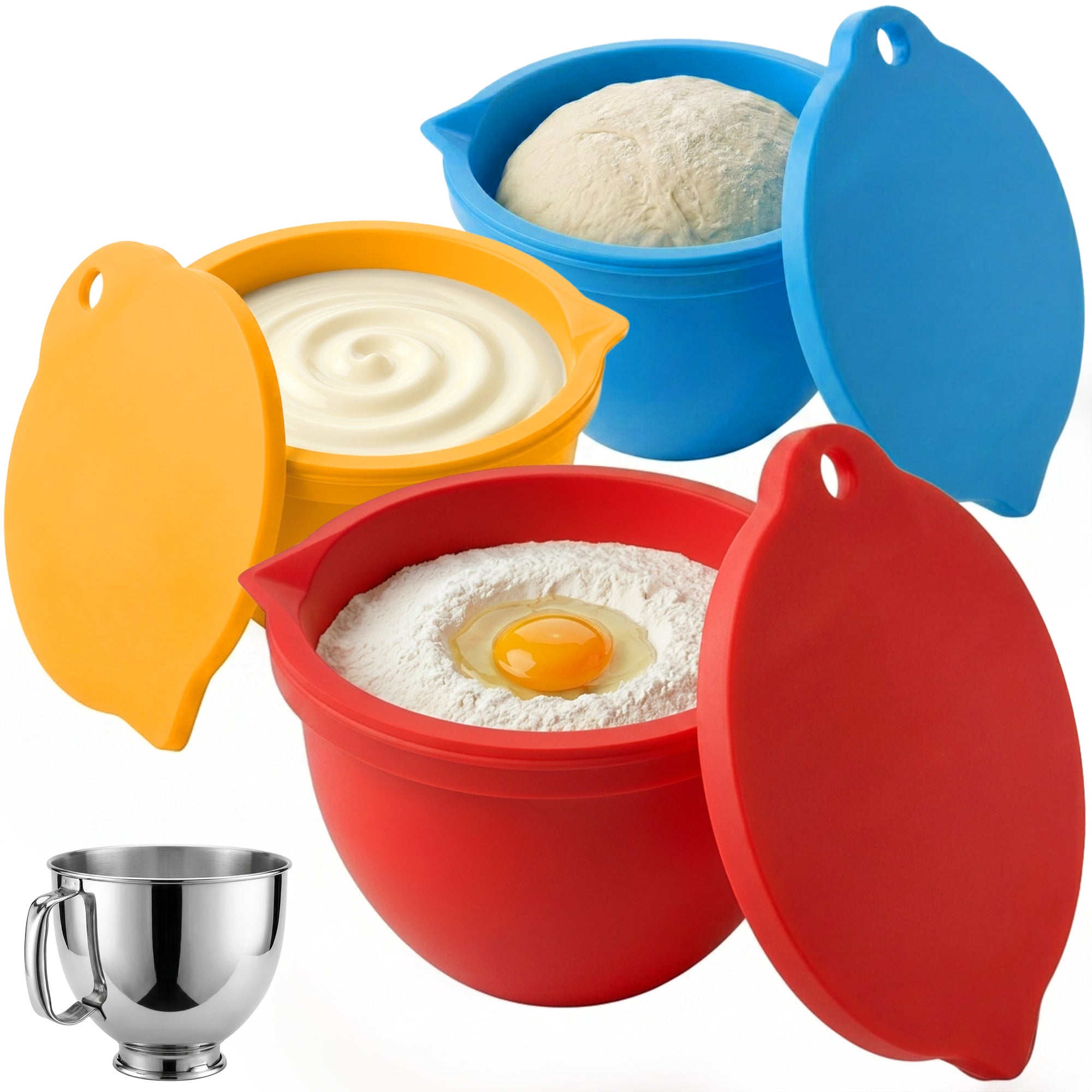 BPA-Free Food Grade Silicone Bowl Liner with Lid for Kitchenaid Stand Mixer Tilt-Head 4.5-5 Qt Salad Mixing Bowl, Thick Non-Stick Odor-Free, Ideal for Ice Cream Maker Baking Meal Prep