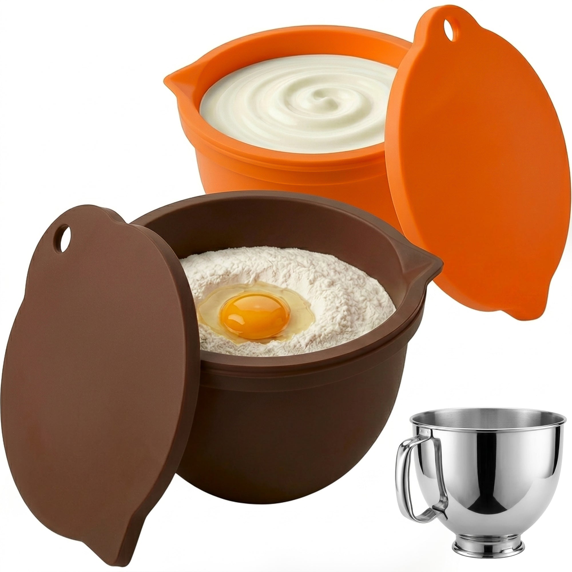 BPA-Free Food Grade Silicone Bowl Liner with Lid for Kitchenaid Stand Mixer Tilt-Head 4.5-5 Qt Salad Mixing Bowl, Thick Non-Stick Odor-Free, Ideal for Ice Cream Maker Baking Meal Prep