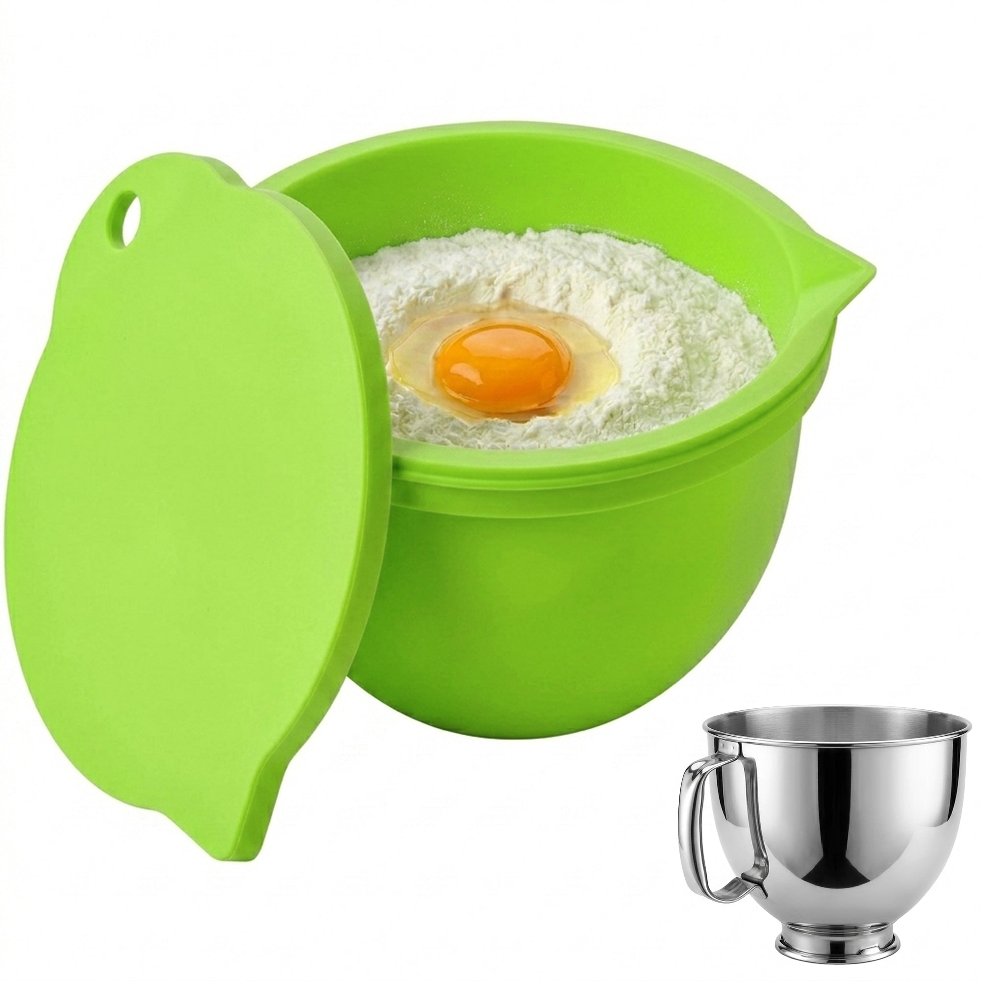 BPA-Free Food Grade Silicone Bowl Liner with Lid for Kitchenaid Stand Mixer Tilt-Head 4.5-5 Qt Salad Mixing Bowl, Thick Non-Stick Odor-Free, Ideal for Ice Cream Maker Baking Meal Prep