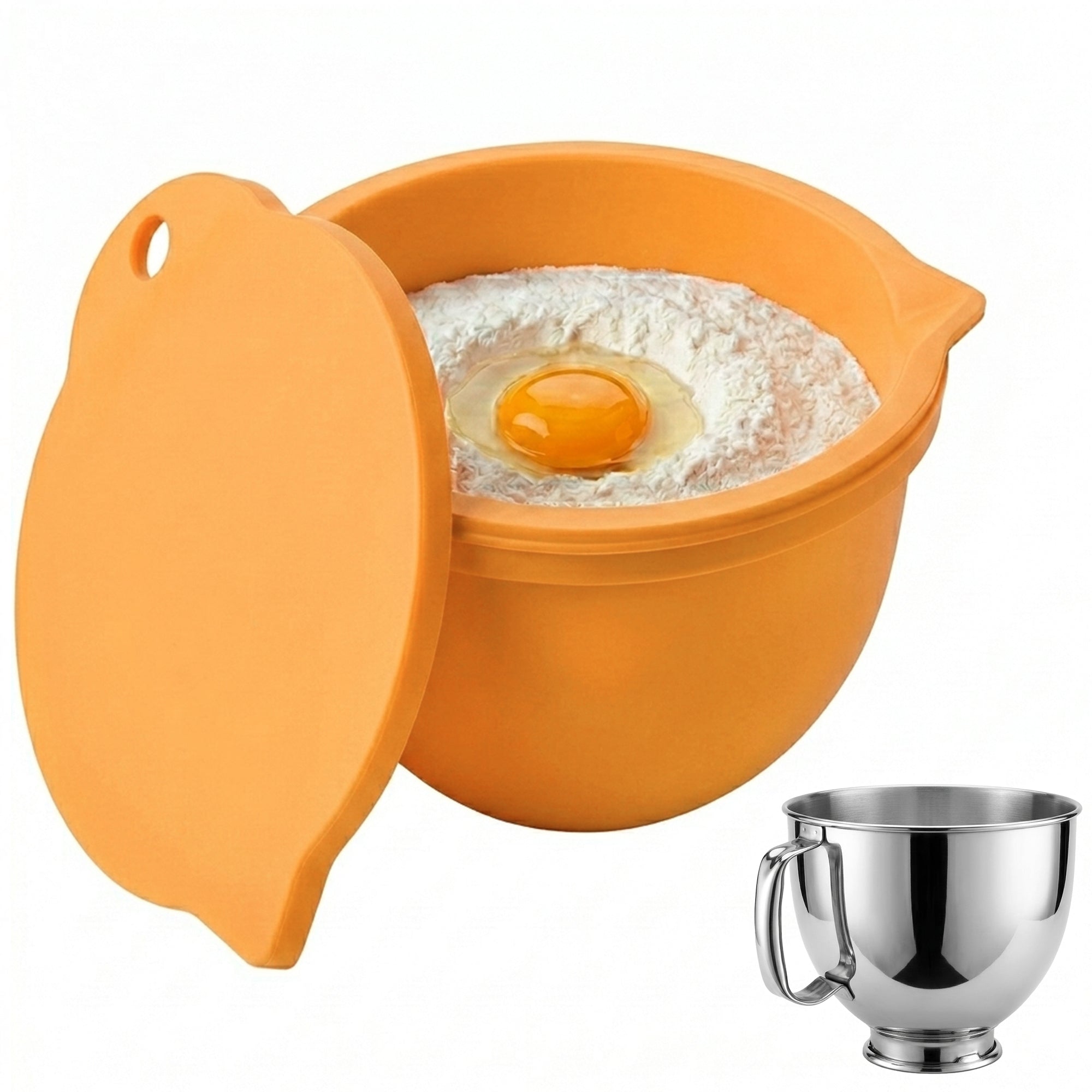 BPA-Free Food Grade Silicone Bowl Liner with Lid for Kitchenaid Stand Mixer Tilt-Head 4.5-5 Qt Salad Mixing Bowl, Thick Non-Stick Odor-Free, Ideal for Ice Cream Maker Baking Meal Prep