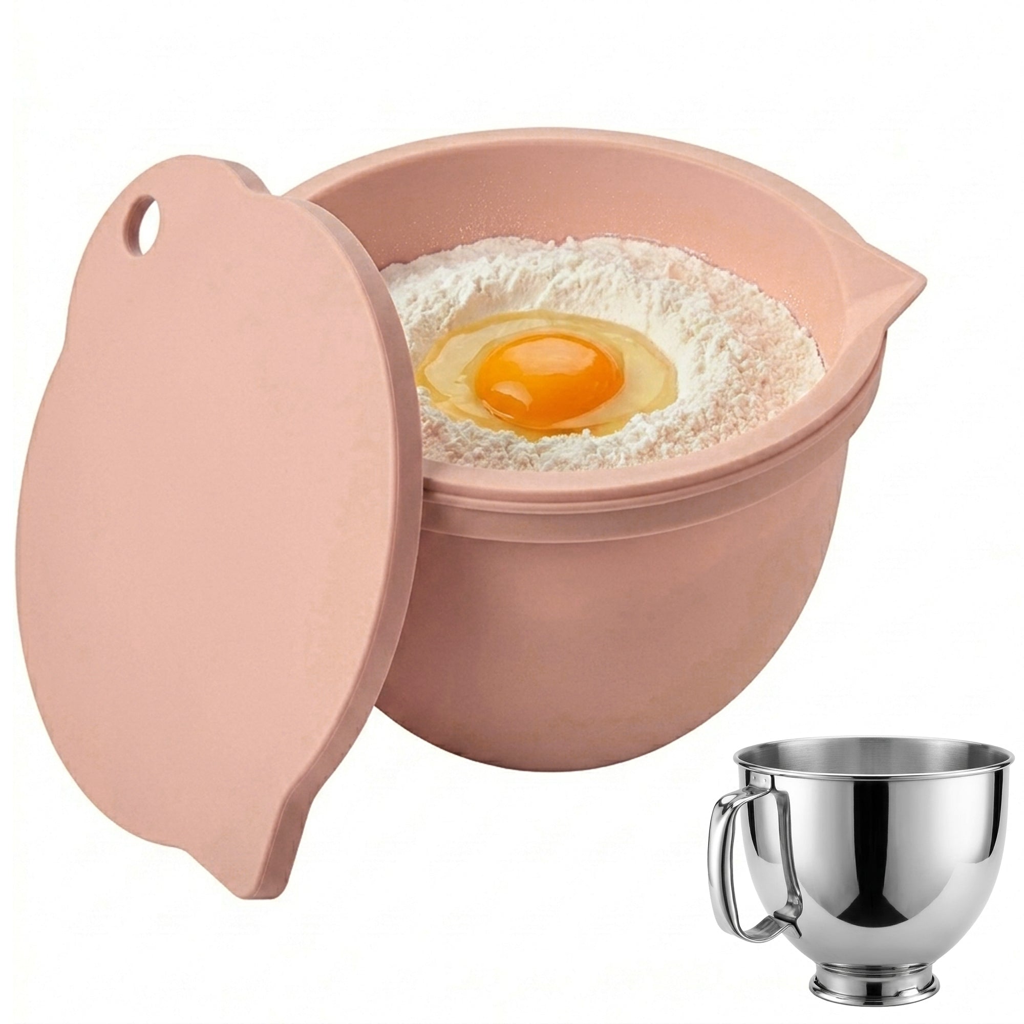 BPA-Free Food Grade Silicone Bowl Liner with Lid for Kitchenaid Stand Mixer Tilt-Head 4.5-5 Qt Salad Mixing Bowl, Thick Non-Stick Odor-Free, Ideal for Ice Cream Maker Baking Meal Prep
