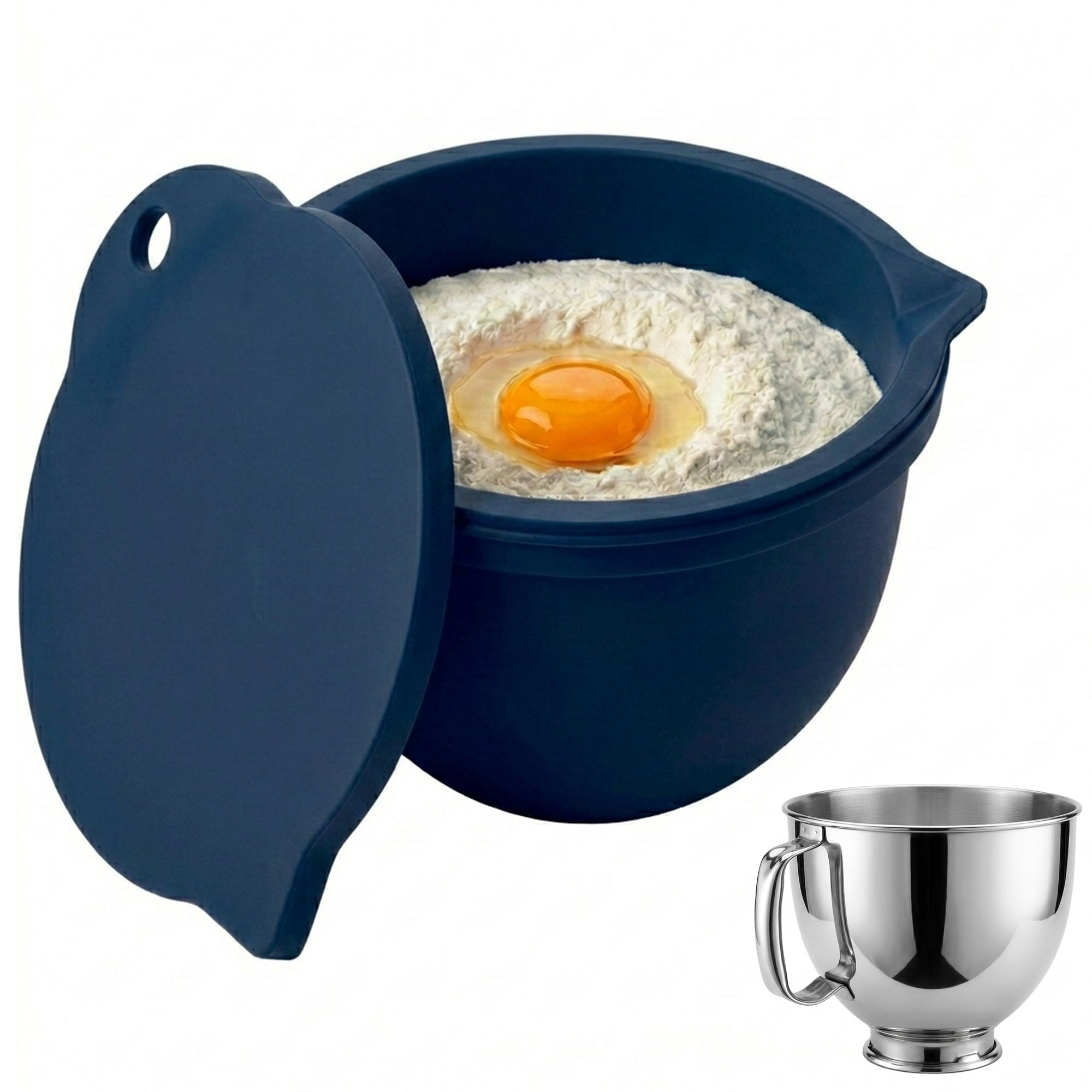 BPA-Free Food Grade Silicone Bowl Liner with Lid for Kitchenaid Stand Mixer Tilt-Head 4.5-5 Qt Salad Mixing Bowl, Thick Non-Stick Odor-Free, Ideal for Ice Cream Maker Baking Meal Prep