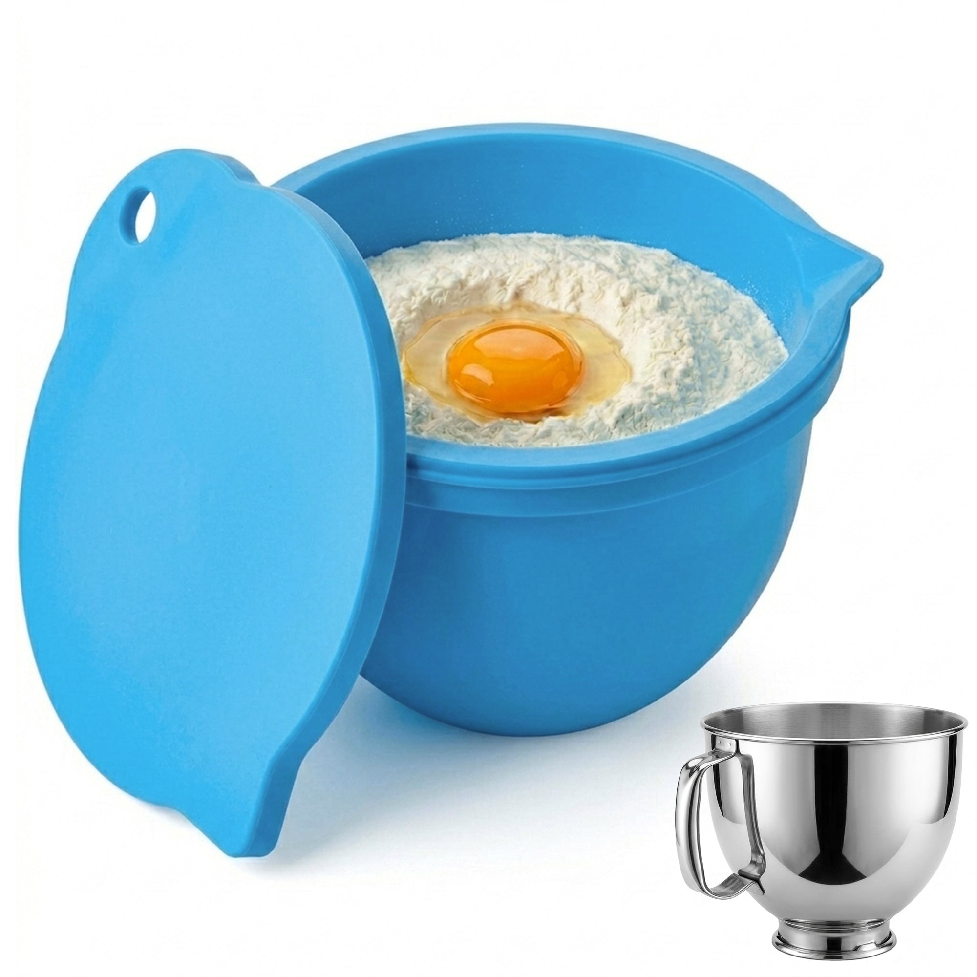 BPA-Free Food Grade Silicone Bowl Liner with Lid for Kitchenaid Stand Mixer Tilt-Head 4.5-5 Qt Salad Mixing Bowl, Thick Non-Stick Odor-Free, Ideal for Ice Cream Maker Baking Meal Prep