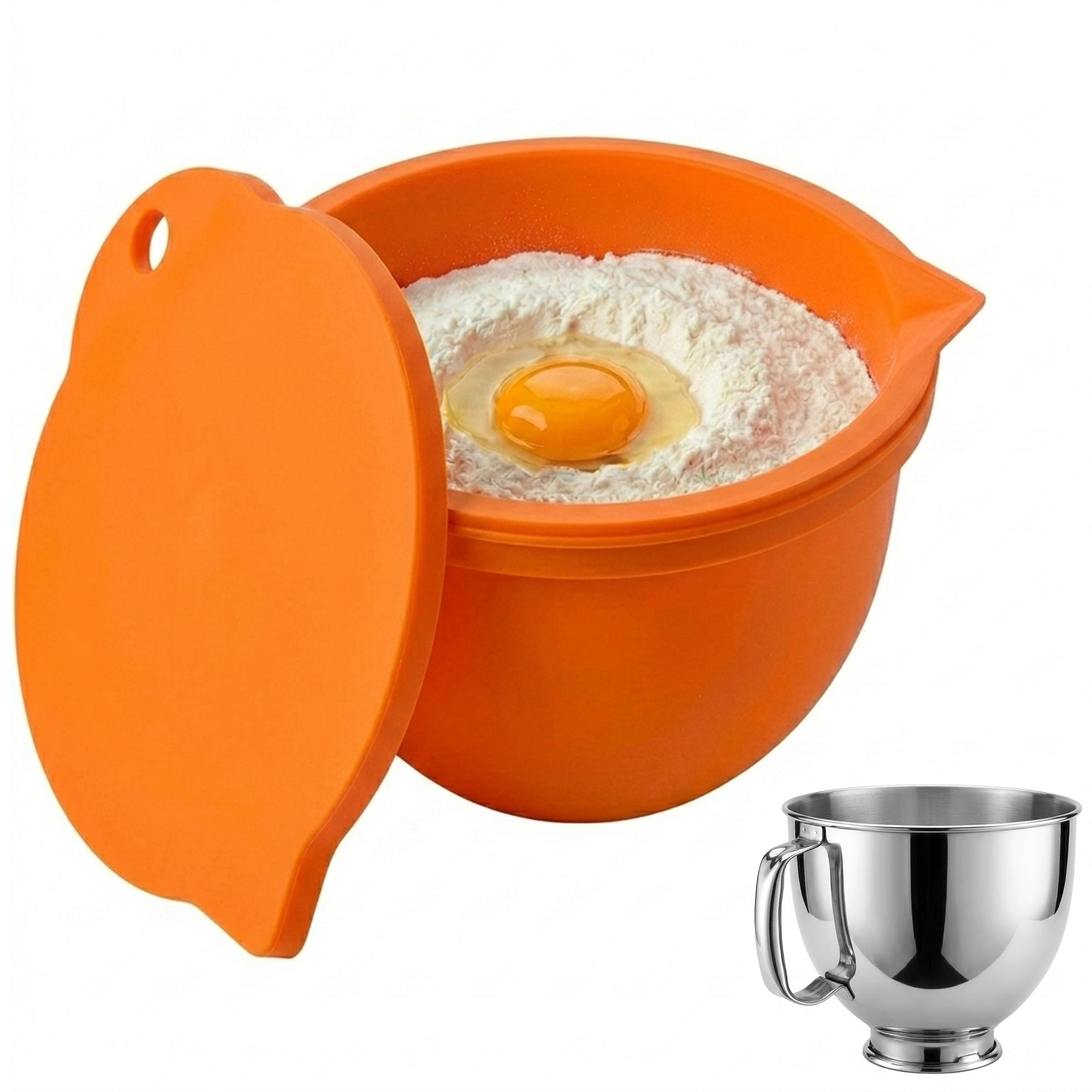 BPA-Free Food Grade Silicone Bowl Liner with Lid for Kitchenaid Stand Mixer Tilt-Head 4.5-5 Qt Salad Mixing Bowl, Thick Non-Stick Odor-Free, Ideal for Ice Cream Maker Baking Meal Prep
