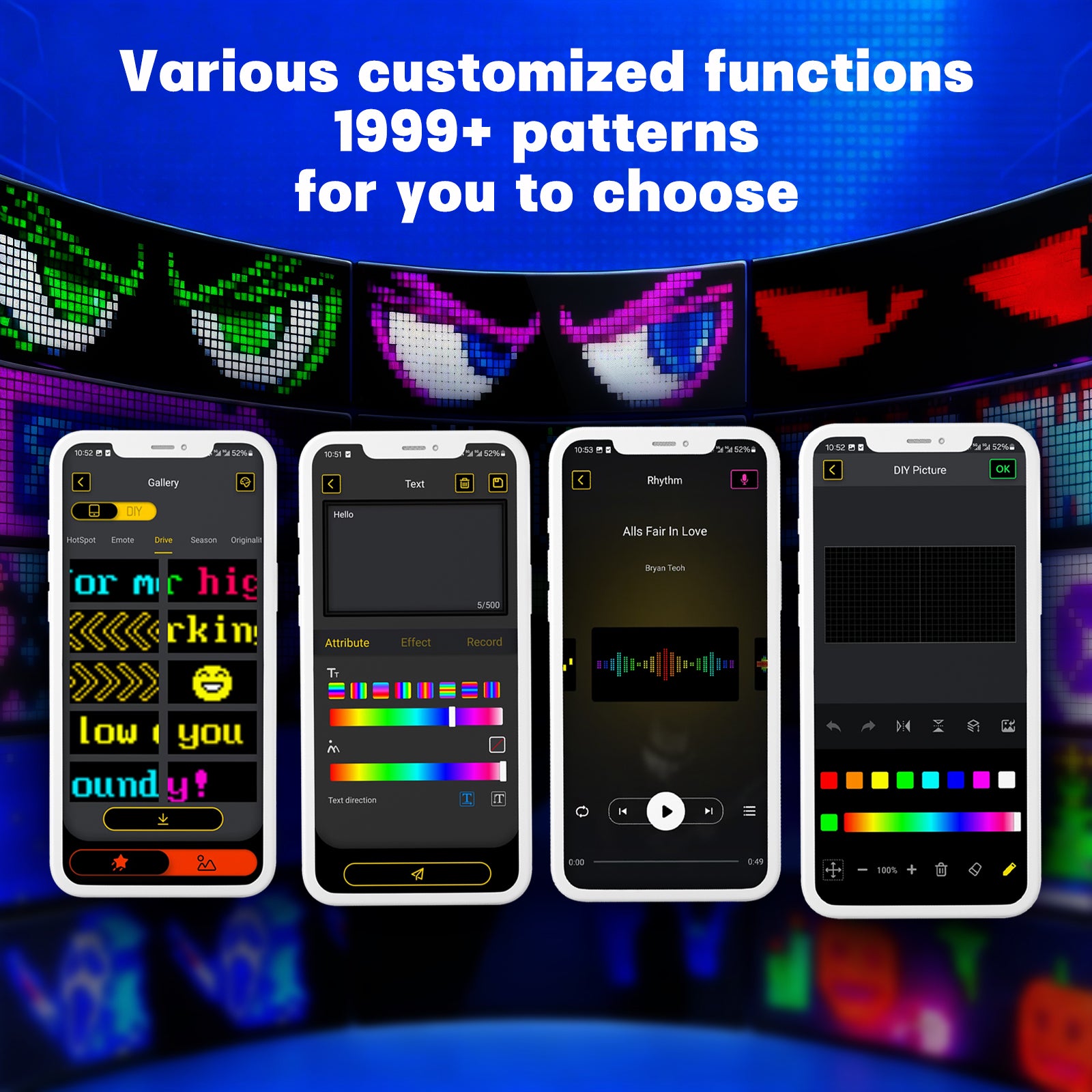 Programmable LED Sign Devil Eyes Display for Windshield with Customizable DIY Scrolling Text Patterns Animations