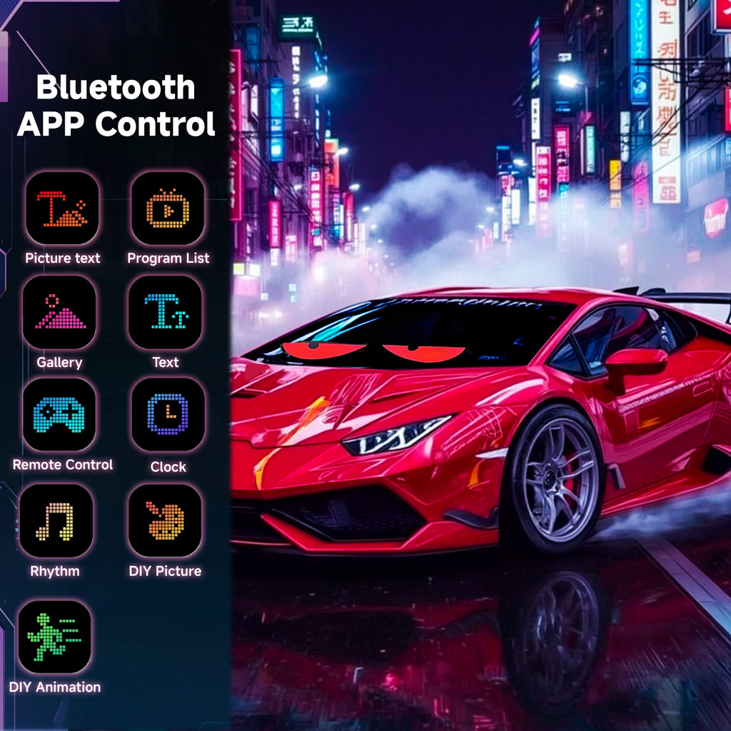 Programmable LED Sign Devil Eyes Display for Windshield with Customizable DIY Scrolling Text Patterns Animations