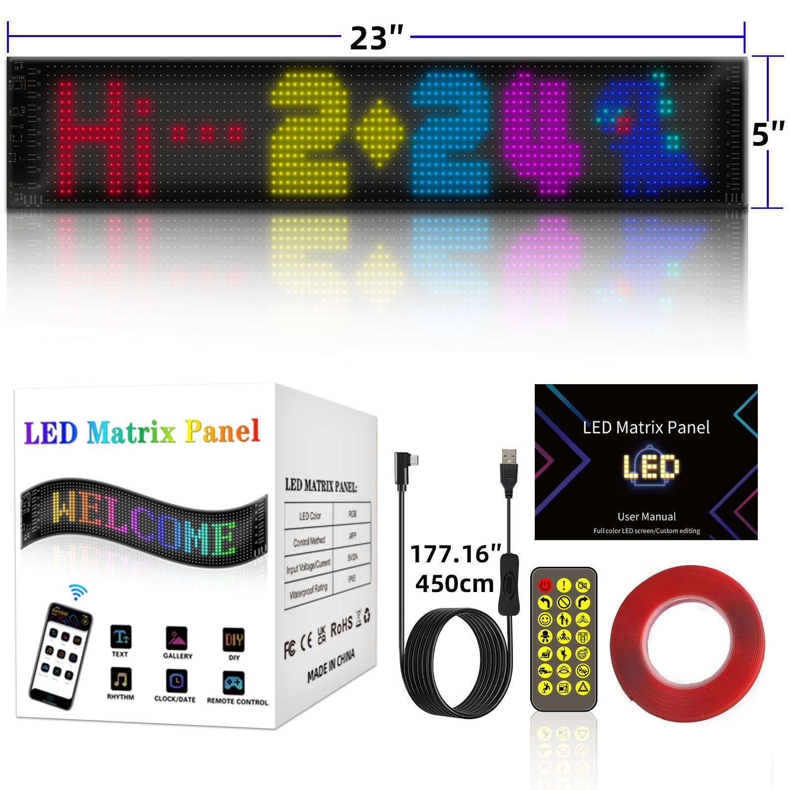 Programmable LED Sign Devil Eyes Display for Windshield with Customizable DIY Scrolling Text Patterns Animations