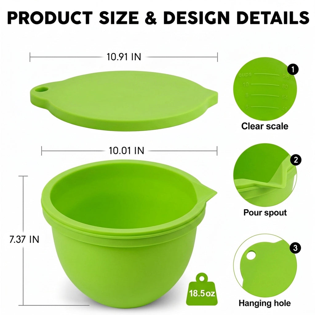 BPA-Free Food Grade Silicone Bowl Liner with Lid for Kitchenaid Stand Mixer Tilt-Head 4.5-5 Qt Salad Mixing Bowl, Thick Non-Stick Odor-Free, Ideal for Ice Cream Maker Baking Meal Prep