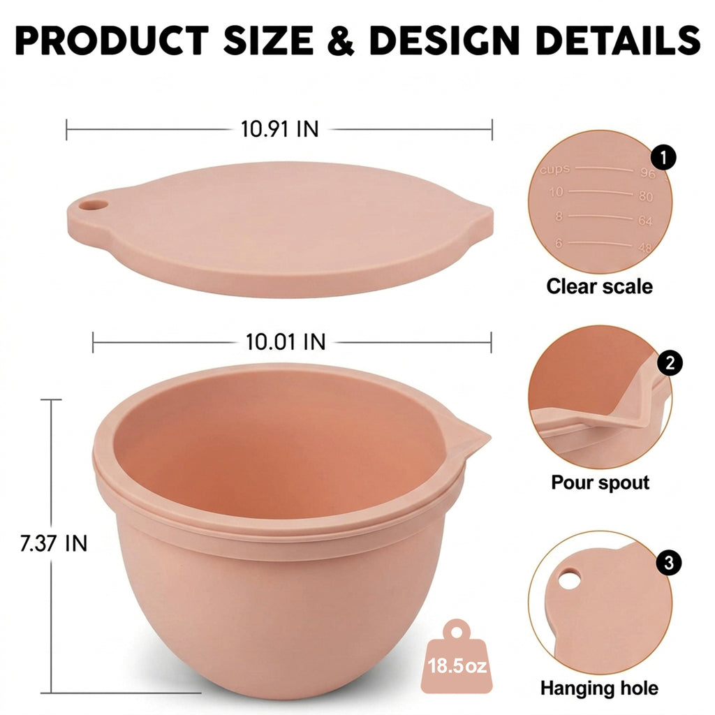 BPA-Free Food Grade Silicone Bowl Liner with Lid for Kitchenaid Stand Mixer Tilt-Head 4.5-5 Qt Salad Mixing Bowl, Thick Non-Stick Odor-Free, Ideal for Ice Cream Maker Baking Meal Prep