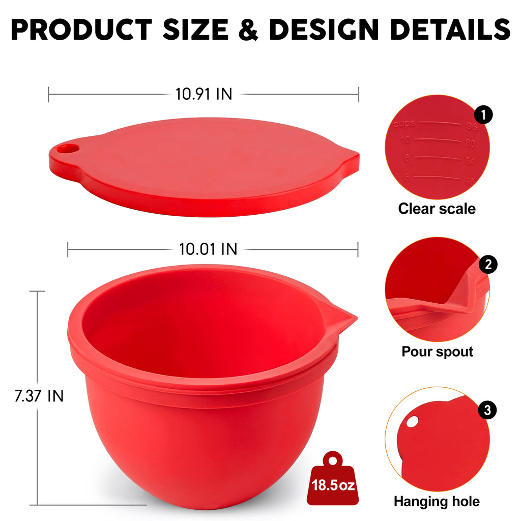 BPA-Free Food Grade Silicone Bowl Liner with Lid for Kitchenaid Stand Mixer Tilt-Head 4.5-5 Qt Salad Mixing Bowl, Thick Non-Stick Odor-Free, Ideal for Ice Cream Maker Baking Meal Prep
