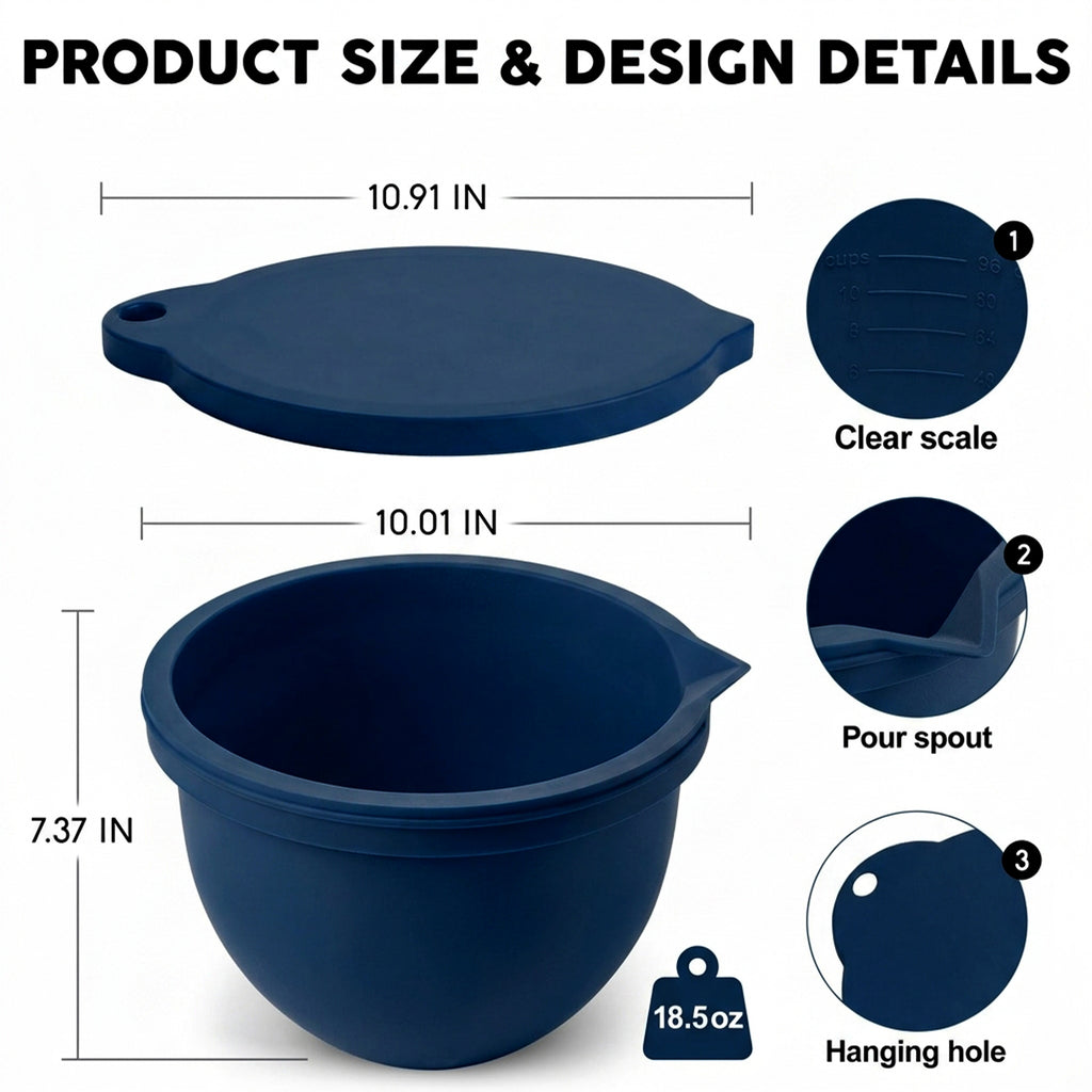 BPA-Free Food Grade Silicone Bowl Liner with Lid for Kitchenaid Stand Mixer Tilt-Head 4.5-5 Qt Salad Mixing Bowl, Thick Non-Stick Odor-Free, Ideal for Ice Cream Maker Baking Meal Prep