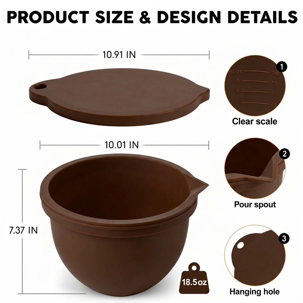BPA-Free Food Grade Silicone Bowl Liner with Lid for Kitchenaid Stand Mixer Tilt-Head 4.5-5 Qt Salad Mixing Bowl, Thick Non-Stick Odor-Free, Ideal for Ice Cream Maker Baking Meal Prep