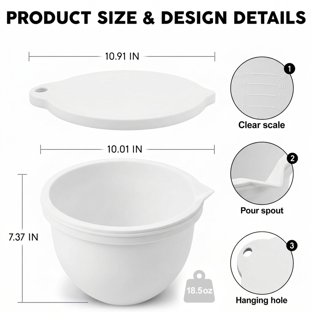 BPA-Free Food Grade Silicone Bowl Liner with Lid for Kitchenaid Stand Mixer Tilt-Head 4.5-5 Qt Salad Mixing Bowl, Thick Non-Stick Odor-Free, Ideal for Ice Cream Maker Baking Meal Prep