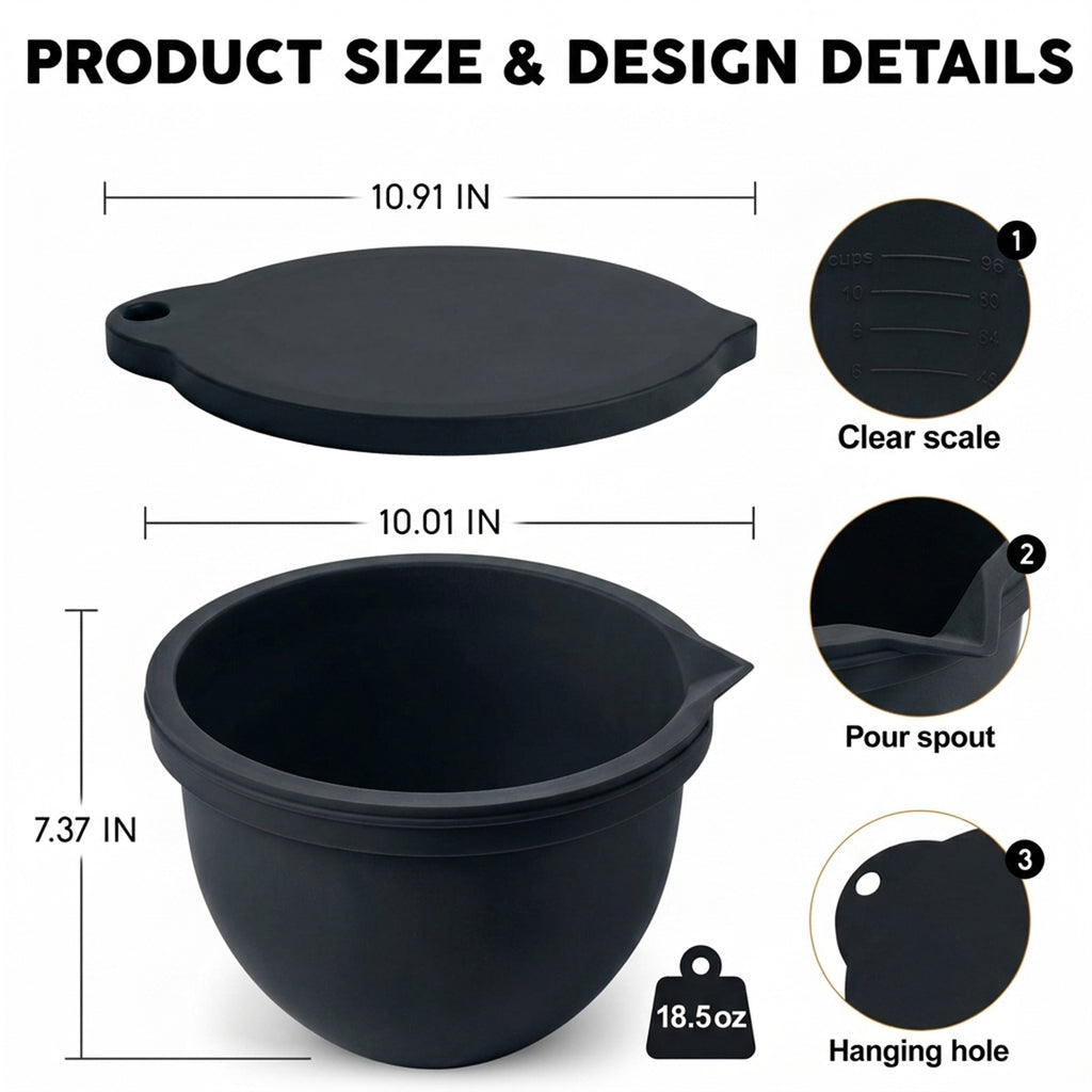 BPA-Free Food Grade Silicone Bowl Liner with Lid for Kitchenaid Stand Mixer Tilt-Head 4.5-5 Qt Salad Mixing Bowl, Thick Non-Stick Odor-Free, Ideal for Ice Cream Maker Baking Meal Prep