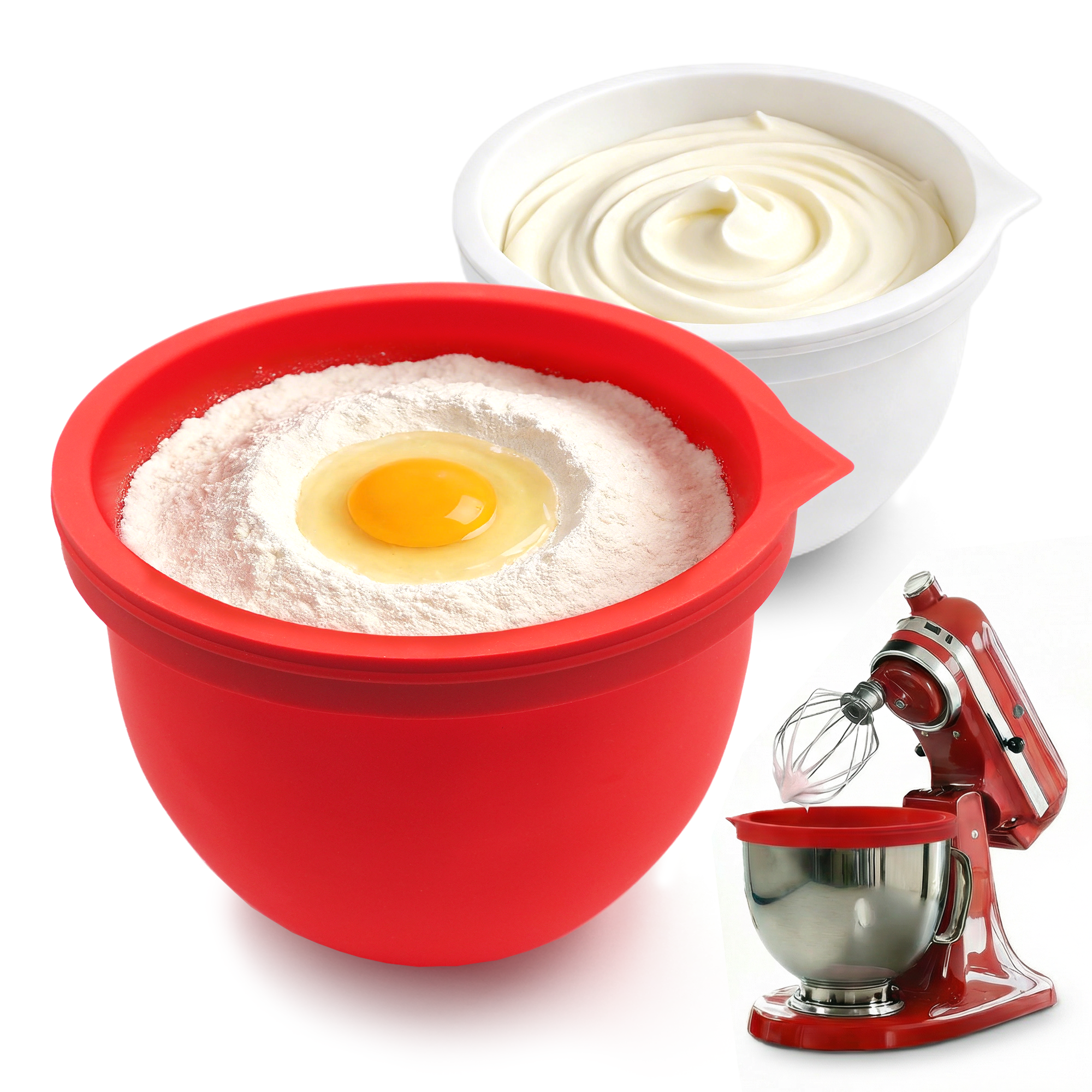 BPA-Free Food Grade Silicone Bowl Liner with Lid for Kitchenaid Stand Mixer Tilt-Head 4.5-5 Qt Salad Mixing Bowl, Thick Non-Stick Odor-Free, Ideal for Ice Cream Maker Baking Meal Prep