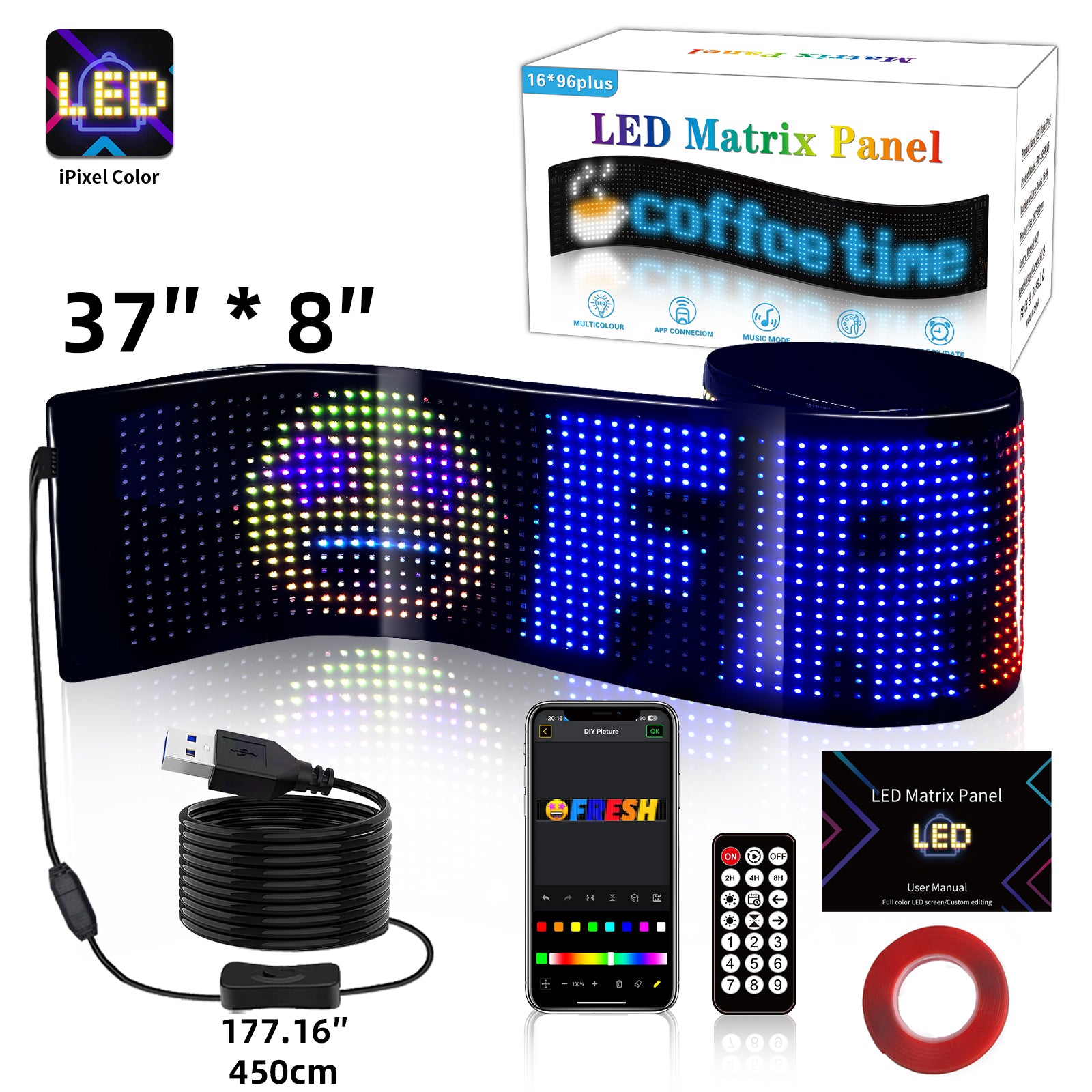 Programmable LED Sign Devil Eyes Display for Windshield with Customizable DIY Scrolling Text Patterns Animations