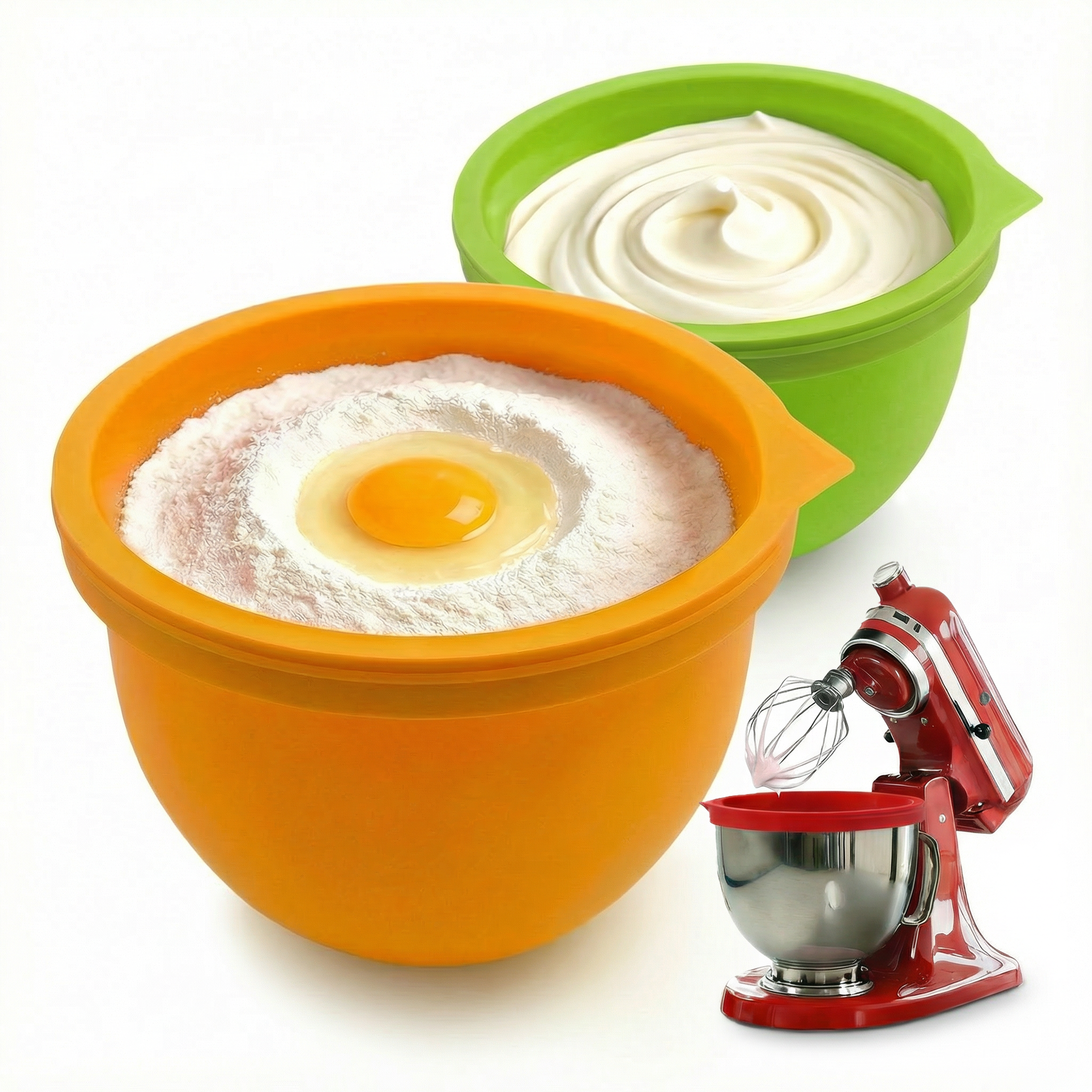 BPA-Free Food Grade Silicone Bowl Liner with Lid for Kitchenaid Stand Mixer Tilt-Head 4.5-5 Qt Salad Mixing Bowl, Thick Non-Stick Odor-Free, Ideal for Ice Cream Maker Baking Meal Prep