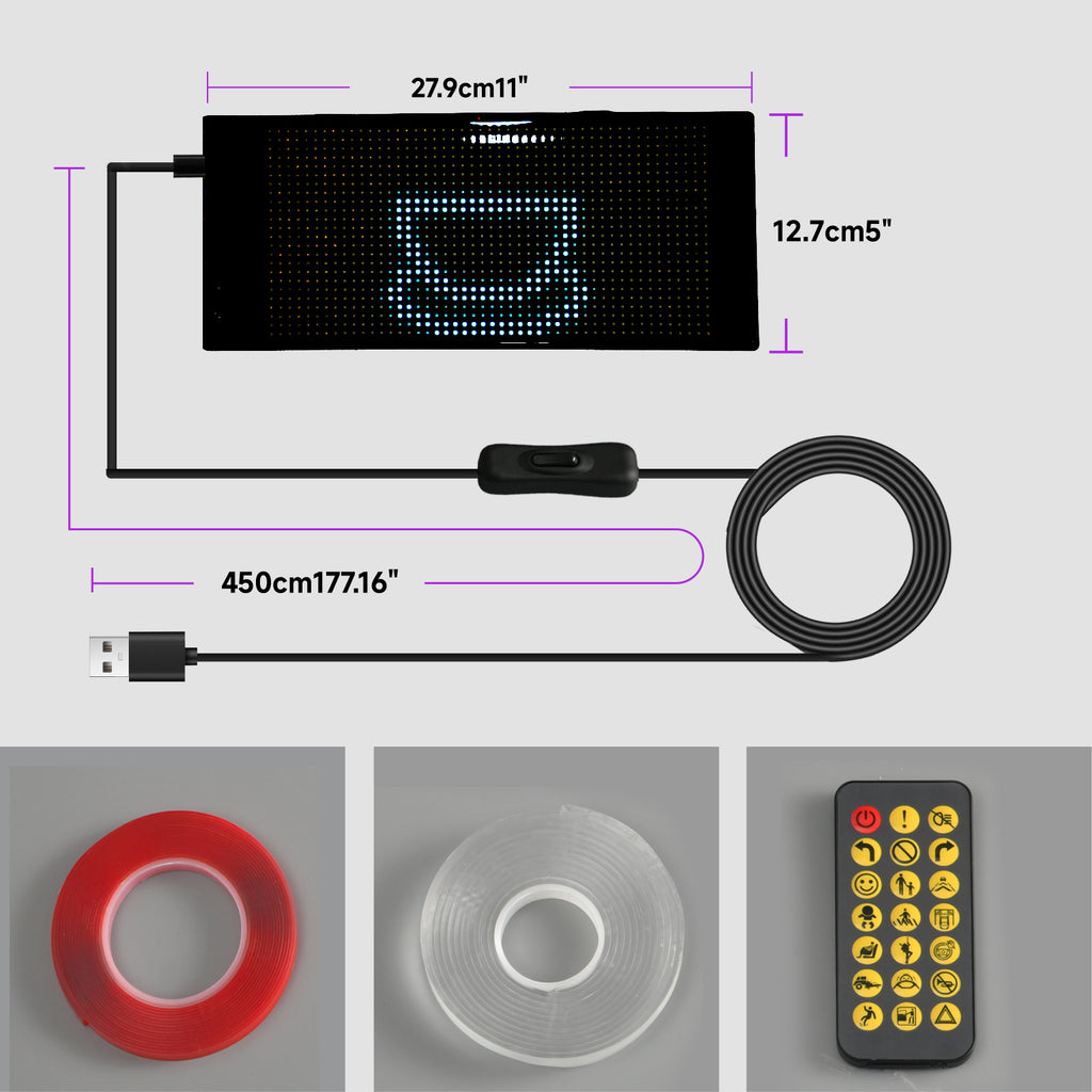 Programmable LED Sign Devil Eyes Display for Windshield with Customizable DIY Scrolling Text Patterns Animations