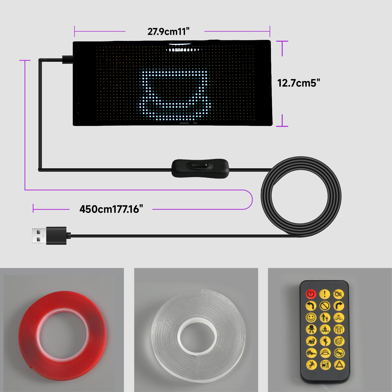 Programmable LED Sign Devil Eyes Display for Windshield with Customizable DIY Scrolling Text Patterns Animations