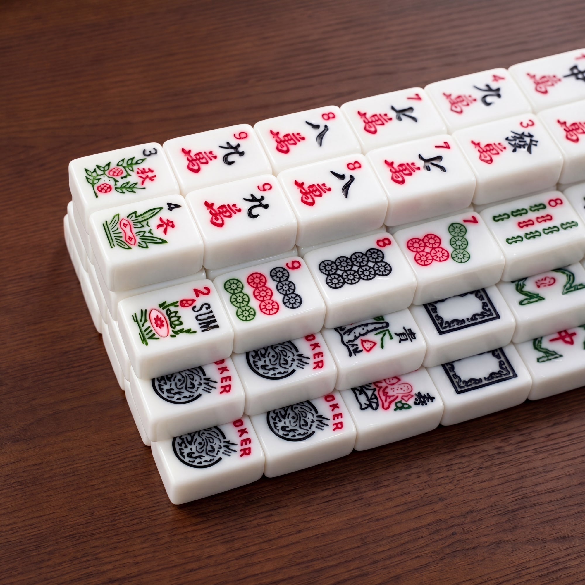 WonderTopia American Mahjong Set with Beige Brown Carrying Bag, 166 White Tiles, 4 All-in-One Color Racks and Pushers, Mahjong Tiles Set for Family Game Night (Ma Jong, Mah-Jongg, Majiang)