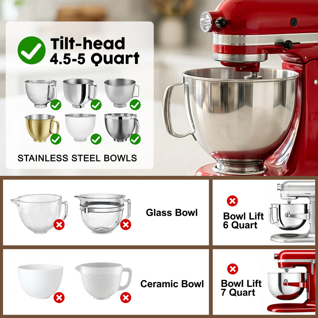 BPA-Free Food Grade Silicone Bowl Liner with Lid for Kitchenaid Stand Mixer Tilt-Head 4.5-5 Qt Salad Mixing Bowl, Thick Non-Stick Odor-Free, Ideal for Ice Cream Maker Baking Meal Prep