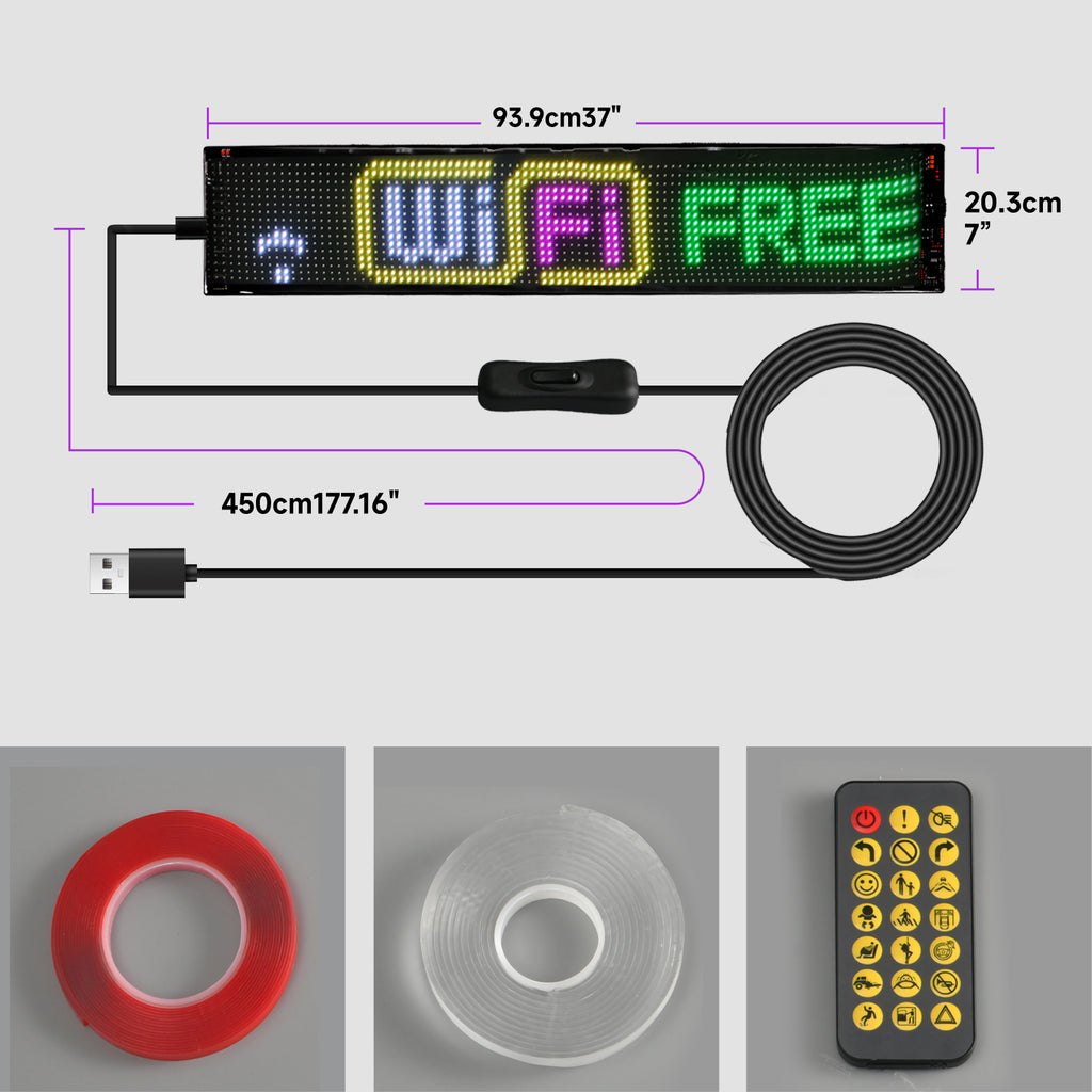 Programmable LED Sign Devil Eyes Display for Windshield with Customizable DIY Scrolling Text Patterns Animations