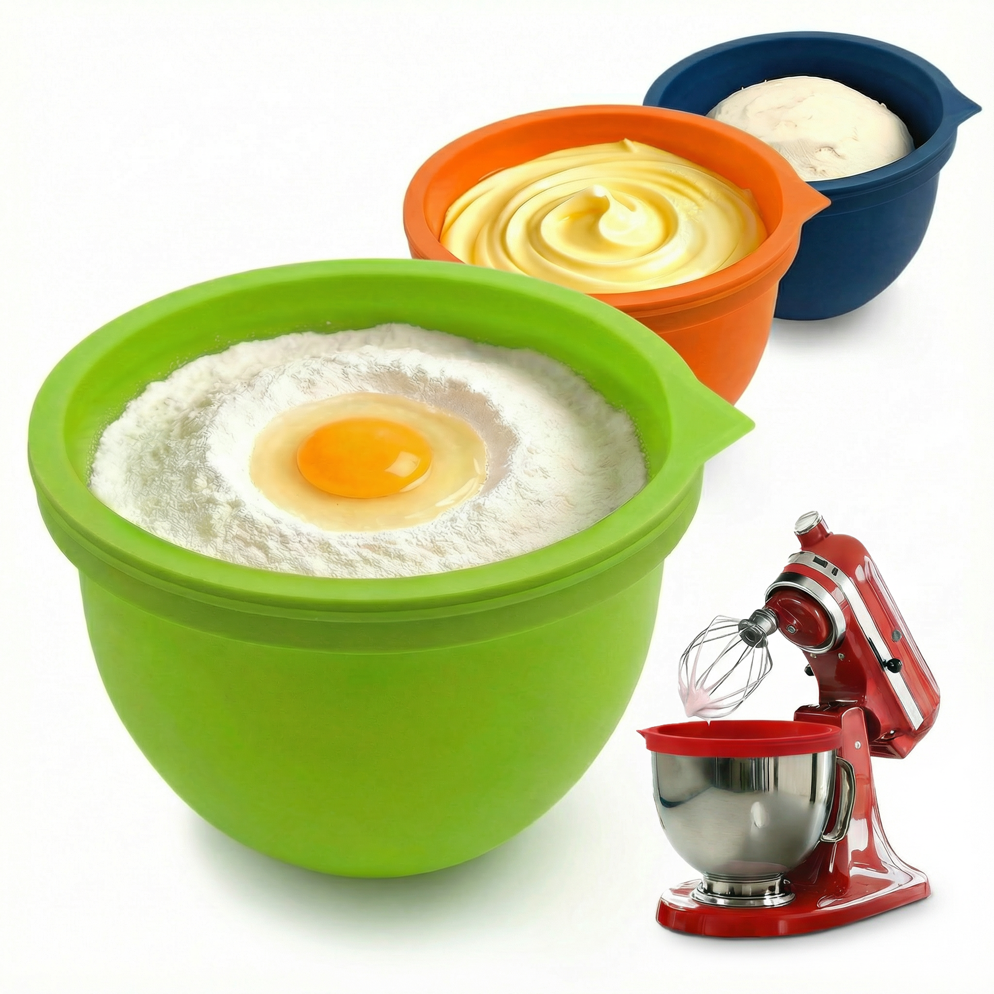 BPA-Free Food Grade Silicone Bowl Liner with Lid for Kitchenaid Stand Mixer Tilt-Head 4.5-5 Qt Salad Mixing Bowl, Thick Non-Stick Odor-Free, Ideal for Ice Cream Maker Baking Meal Prep