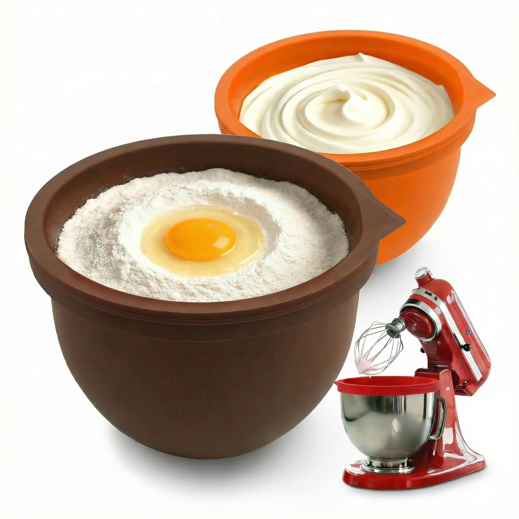 BPA-Free Food Grade Silicone Bowl Liner with Lid for Kitchenaid Stand Mixer Tilt-Head 4.5-5 Qt Salad Mixing Bowl, Thick Non-Stick Odor-Free, Ideal for Ice Cream Maker Baking Meal Prep