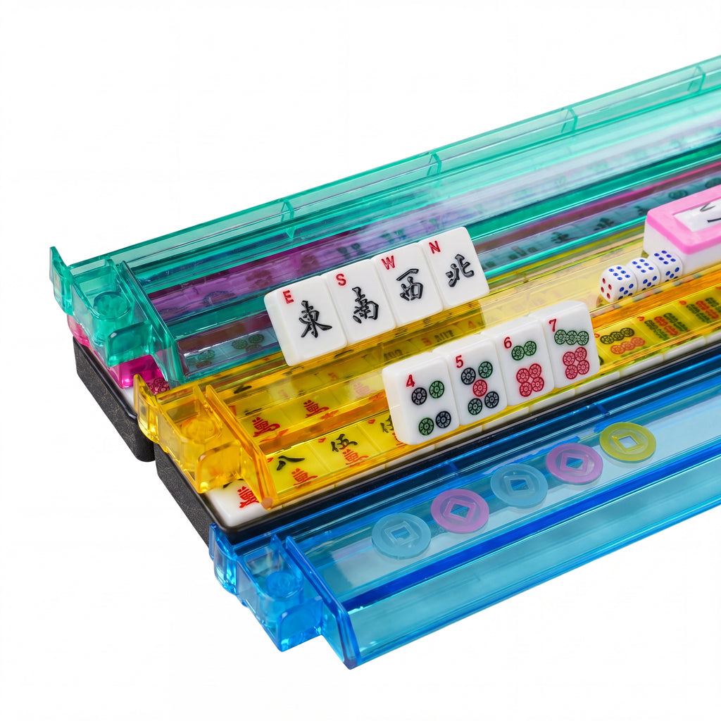 WonderTopia American Mahjong Set with Beige Brown Carrying Bag, 166 White Tiles, 4 All-in-One Color Racks and Pushers, Mahjong Tiles Set for Family Game Night (Ma Jong, Mah-Jongg, Majiang)
